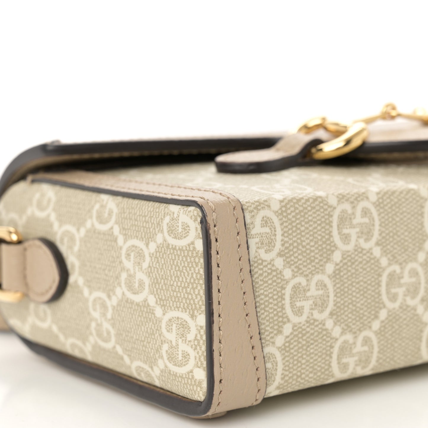 GG Supreme Monogram Textured Dollar Calfskin Mini Horsebit 1955 Shoulder Bag Beige Mystic White Oatmeal