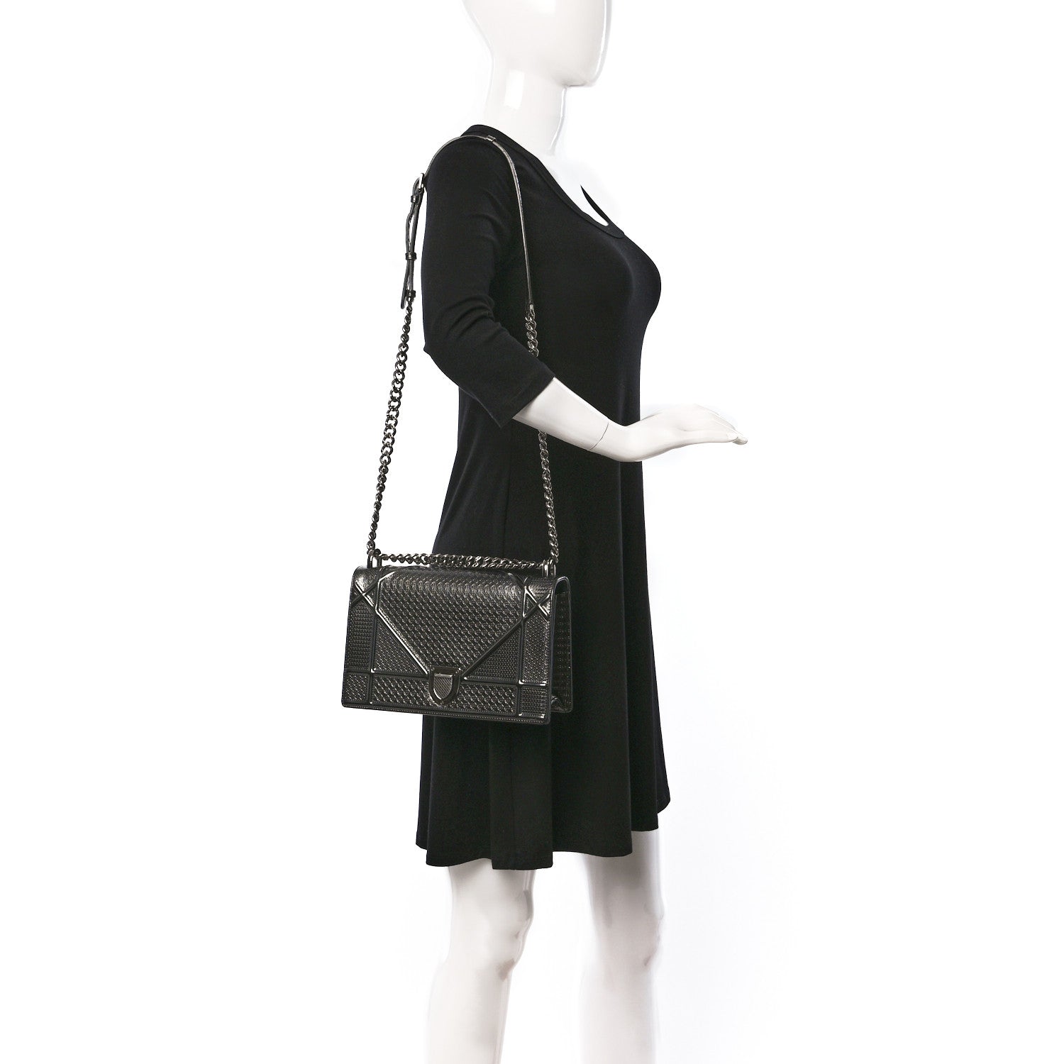 Christian Dior Metallic Patent Micro-Cannage Medium Diorama Flap Bag Onyx Black 2 of 13