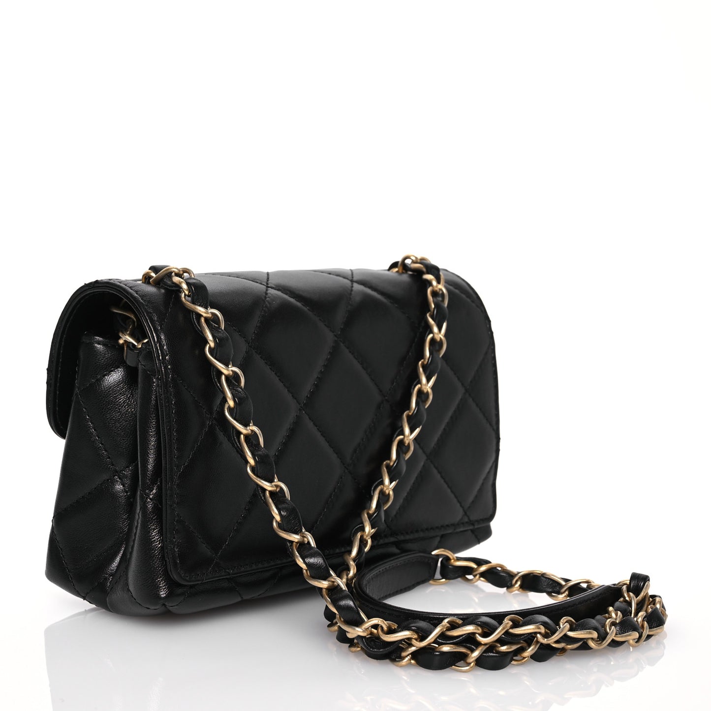 Lambskin Quilted Diamond Lock Flap Black