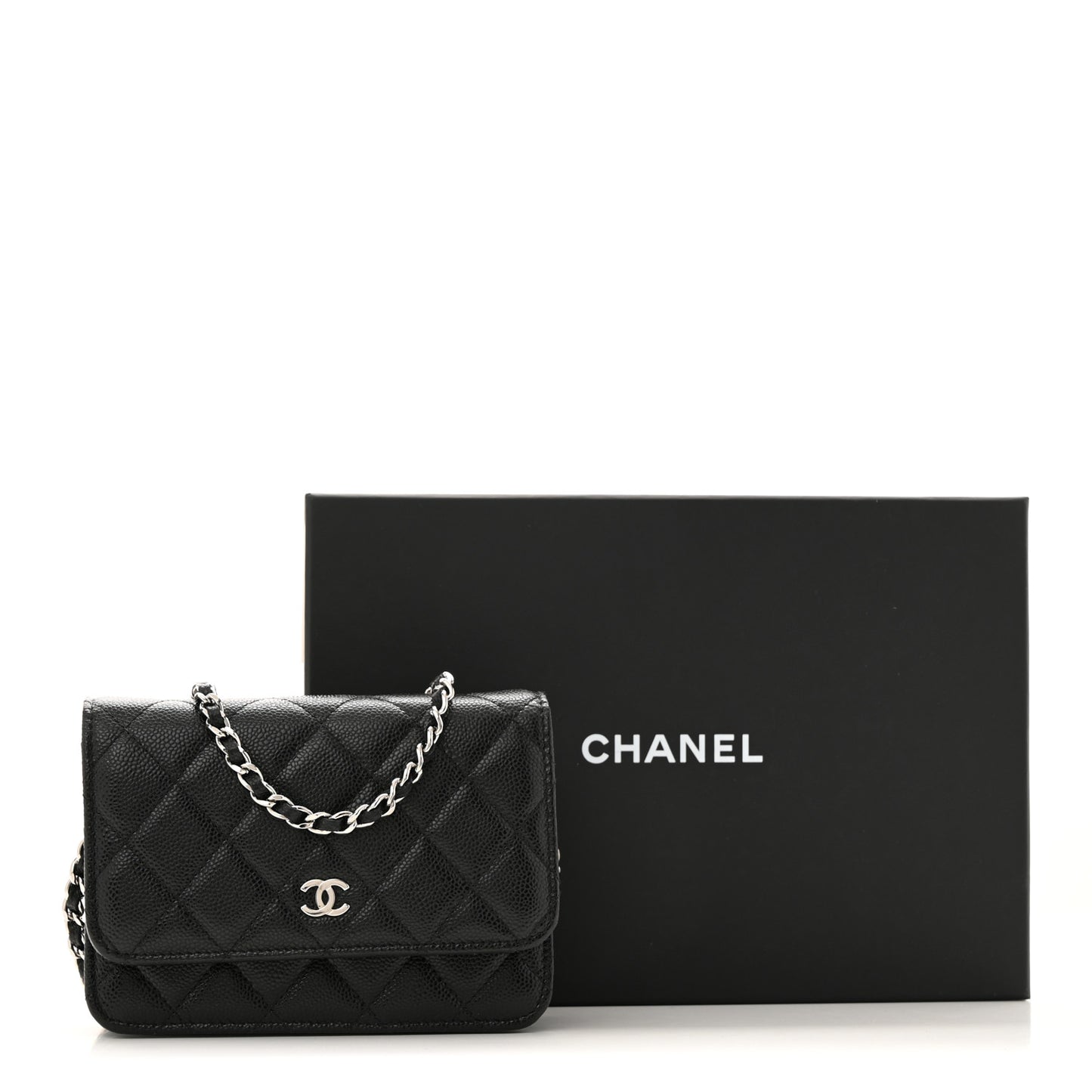 Caviar Quilted Mini Wallet On Chain WOC Black