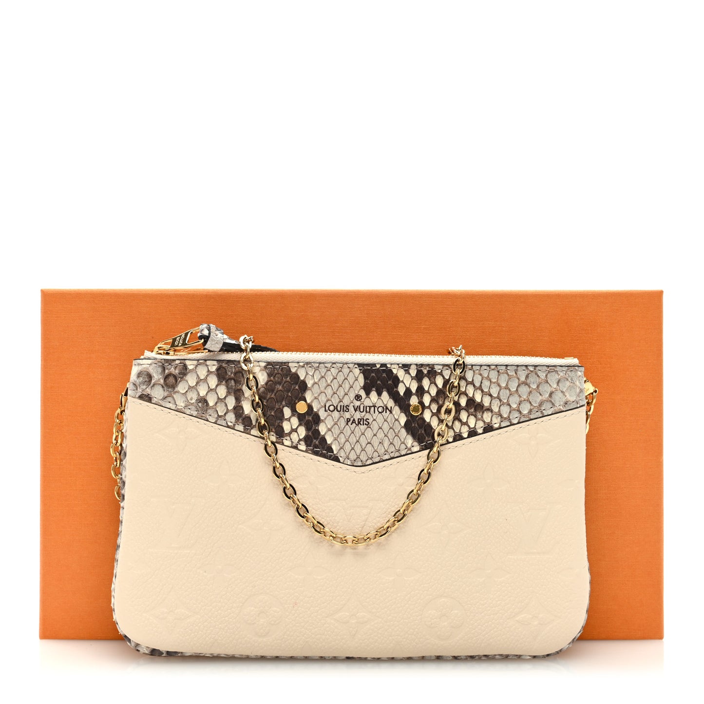 LOUIS VUITTON Empreinte Snakeskin Double Zip Pochette Creme