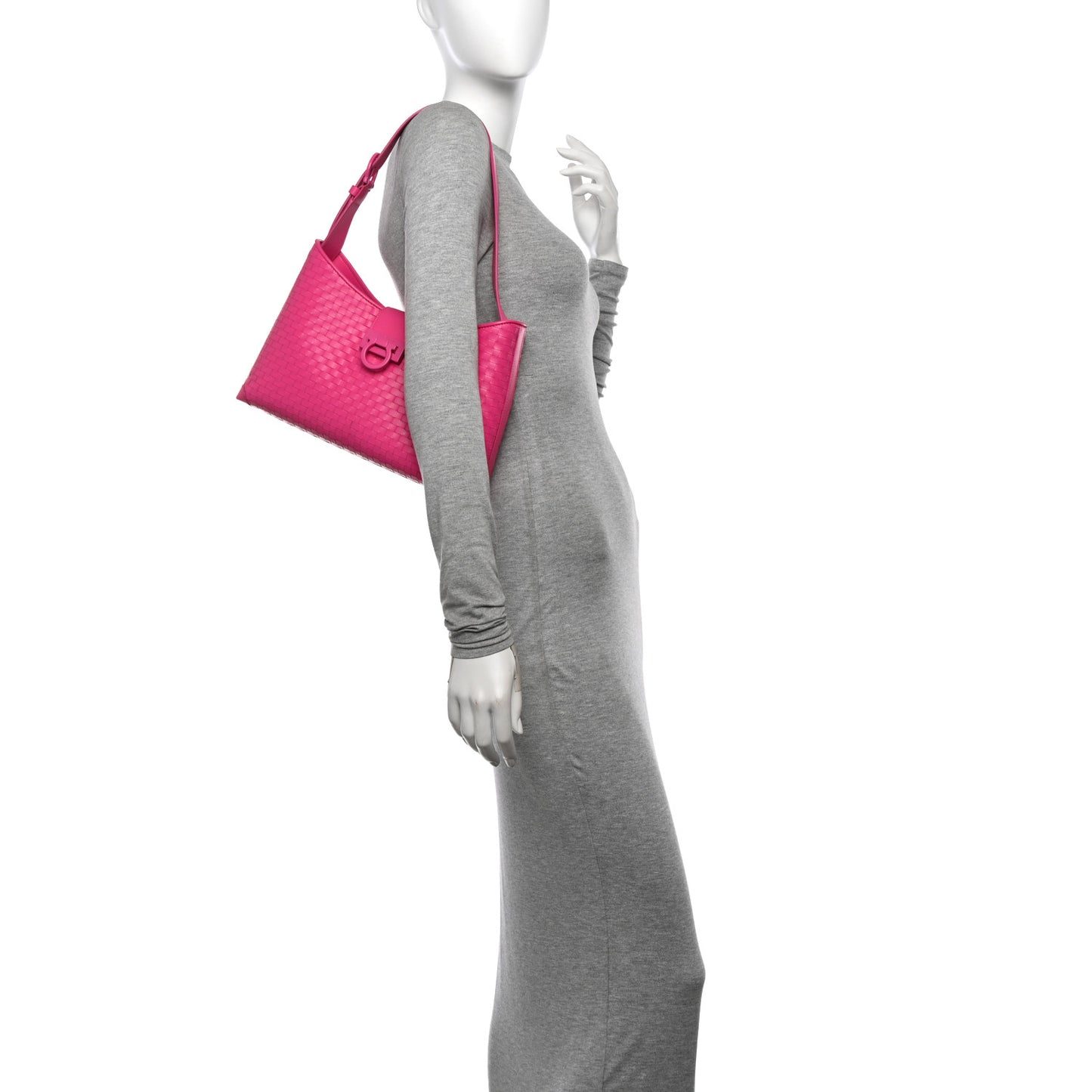 Calfskin Intreccio Trifolio Shoulder Bag Hot Pink