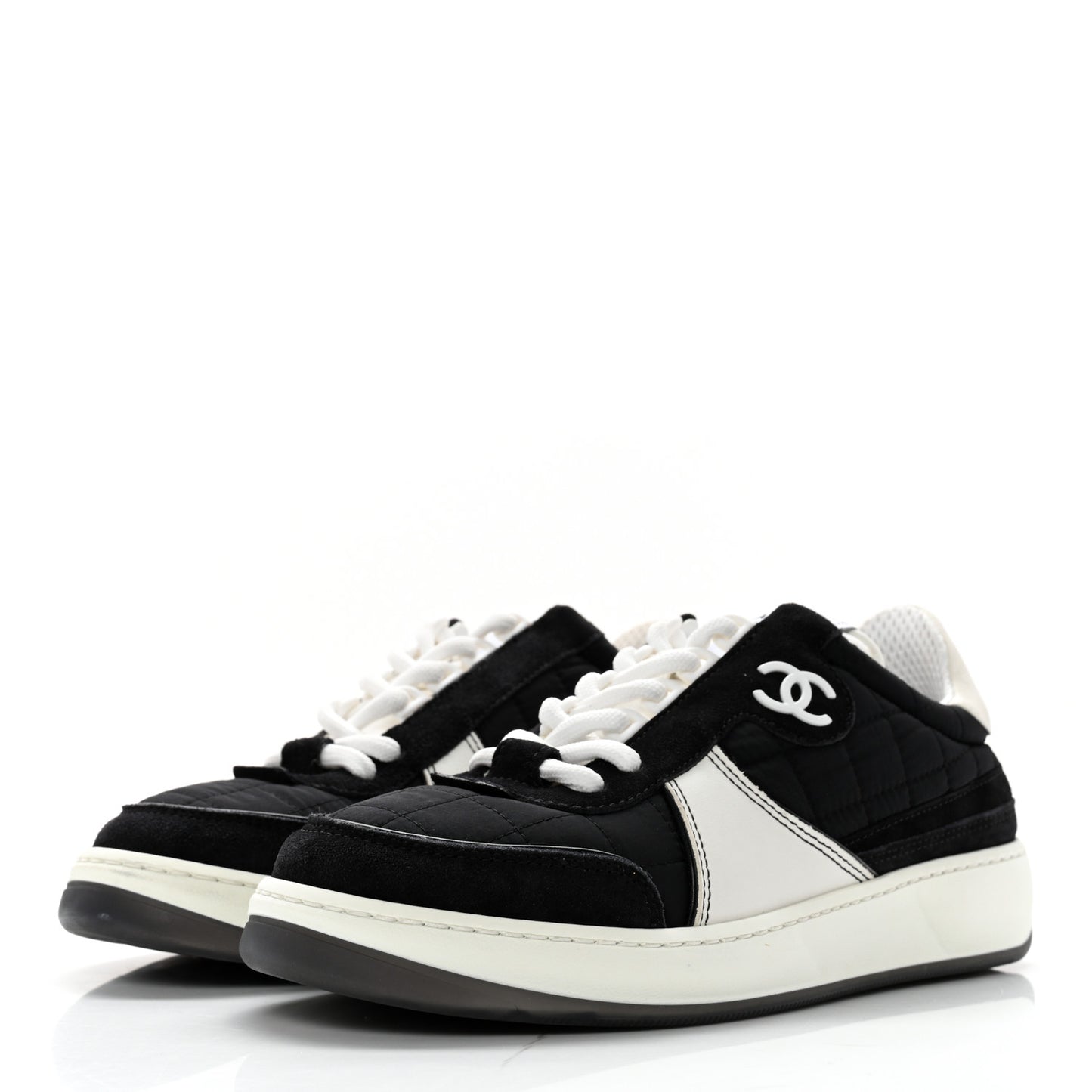 Suede Fabric Calfskin Womens CC Sneakers 35.5 Black White