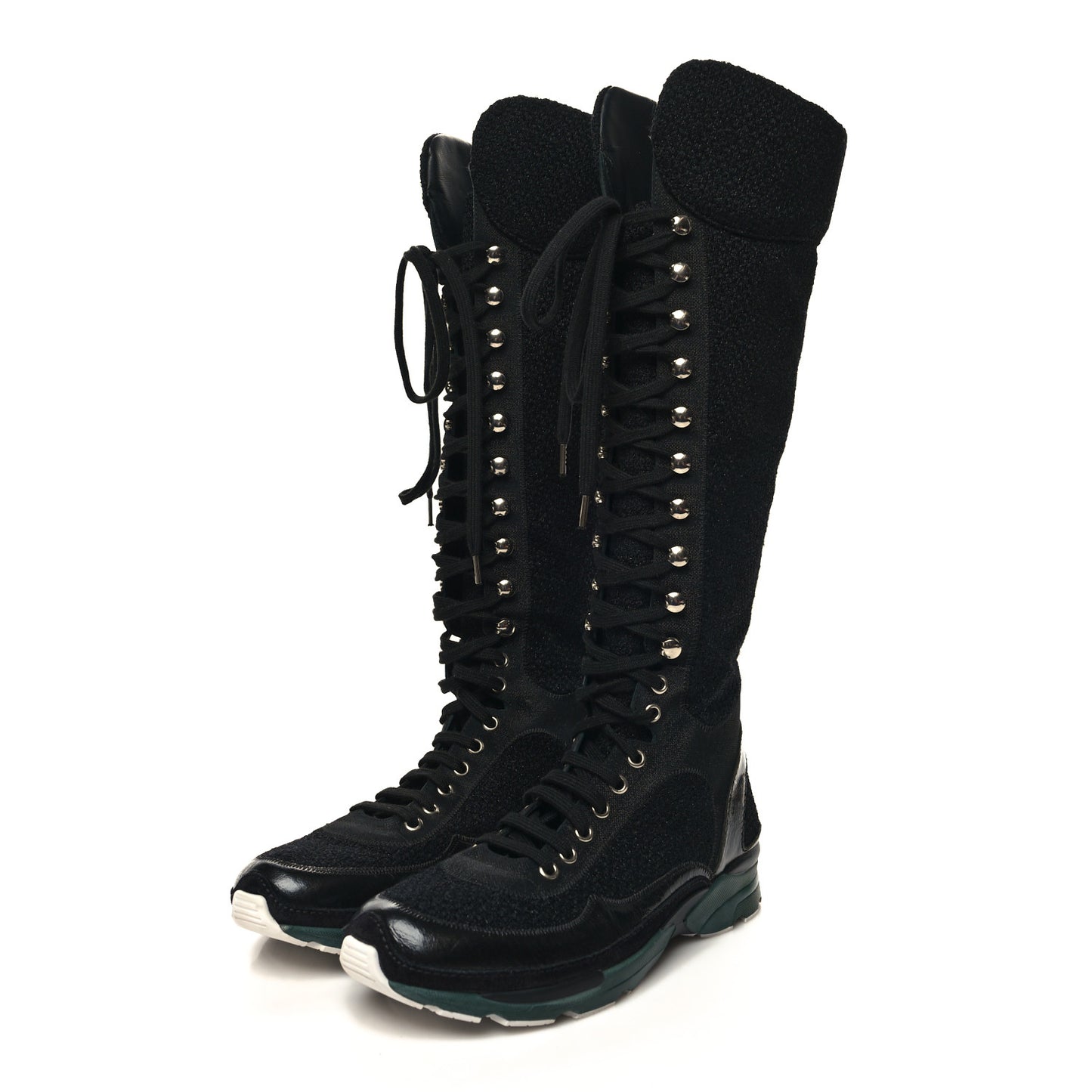 Tweed Patent Calfskin Sneaker High Boots 38.5 Black