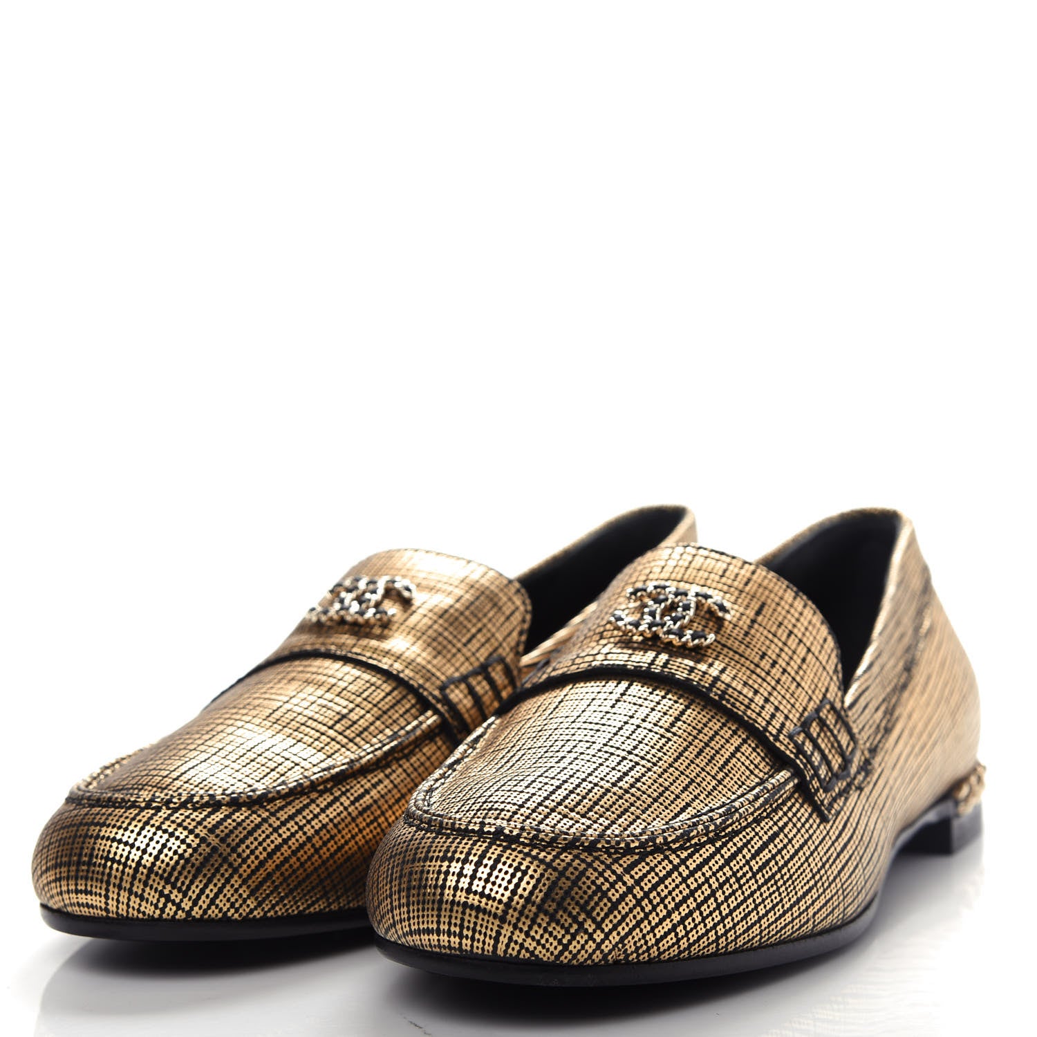 Chanel Fantasy Calfskin CC Chain Mocassin Loafers 37.5 Gold 3 of 11