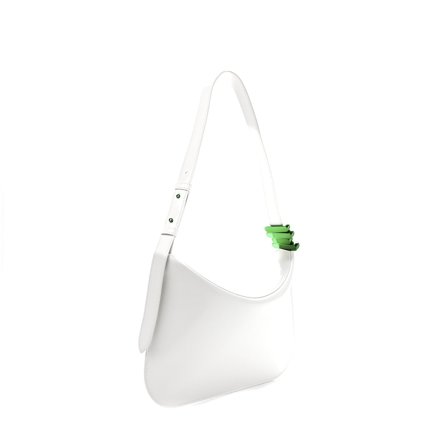 Brushed Calfskin Cradle Fold Over Shoulder Bag White Parakeet