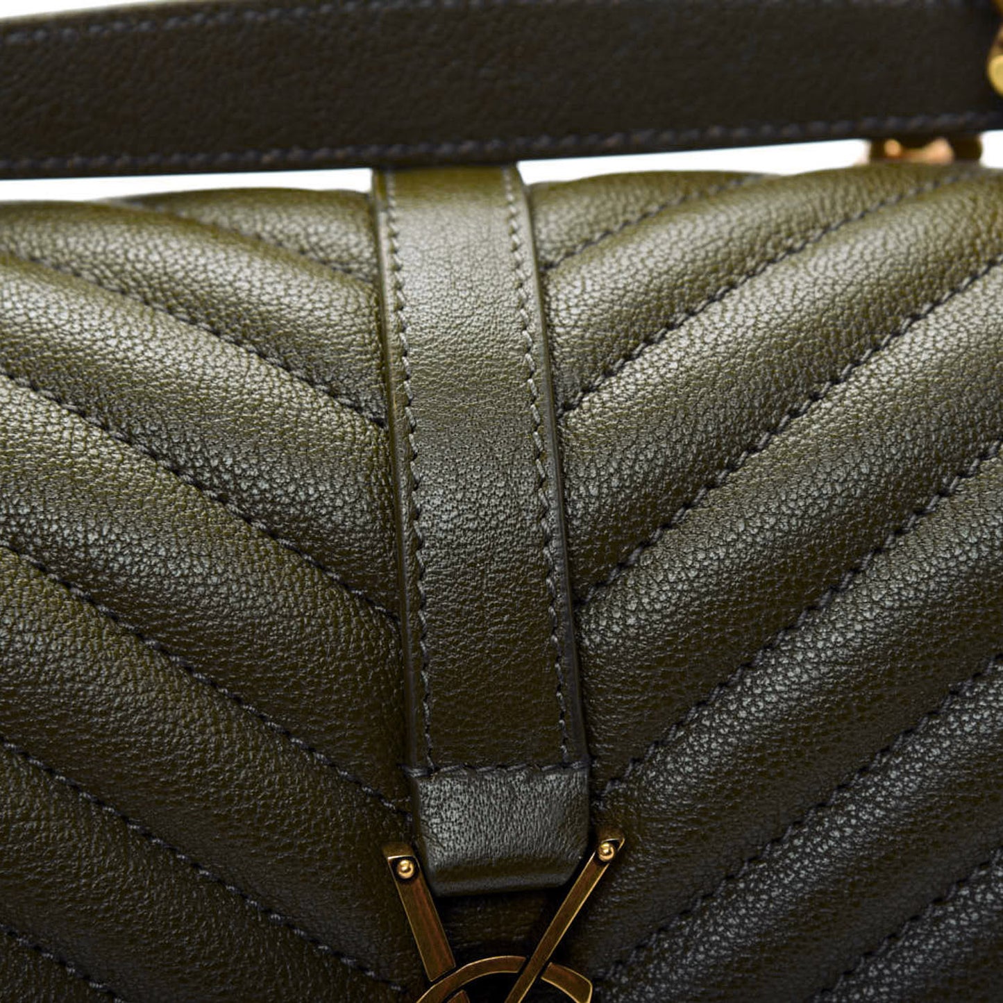 Sheepskin Matelasse Chevron Monogram Medium College Bag Military Olive