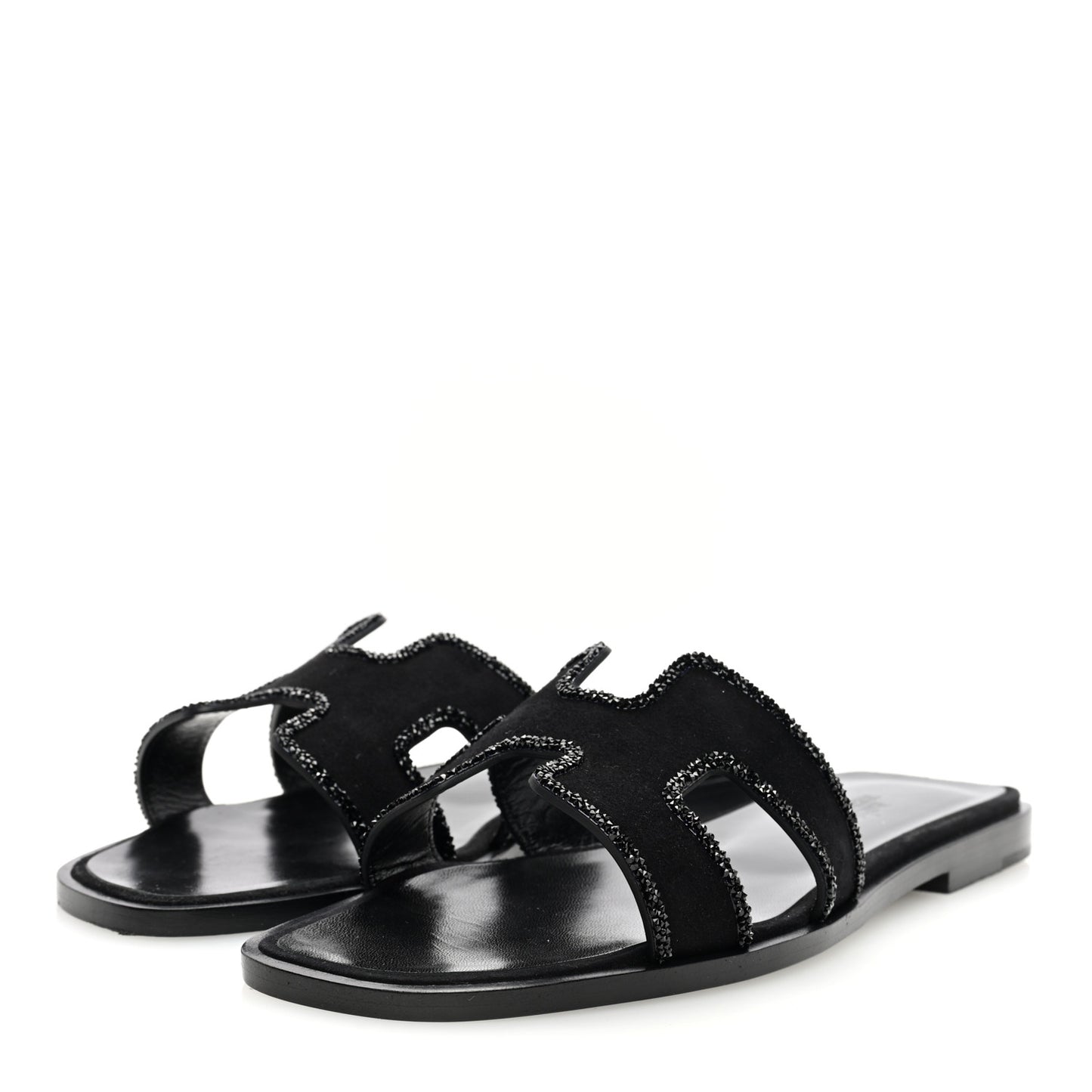 Suede Goatskin Crystal Embellished Oran Sandals 35 Black