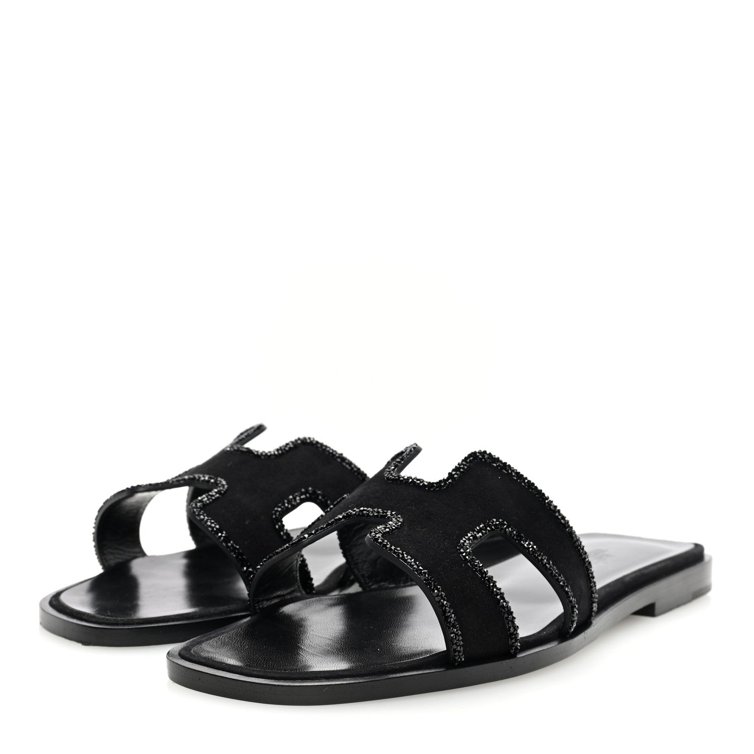 Hermes Suede Goatskin Crystal Embellished Oran Sandals 35 Black 2 of 7