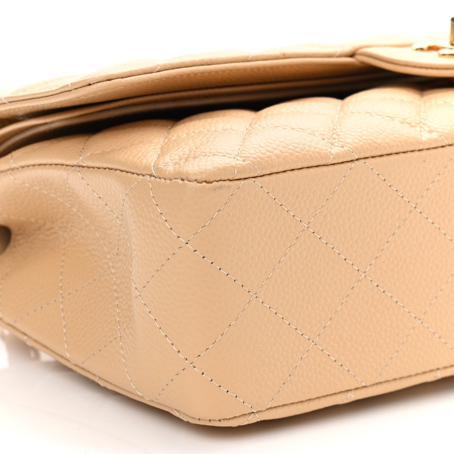 Caviar Quilted Medium Double Flap Beige Clair