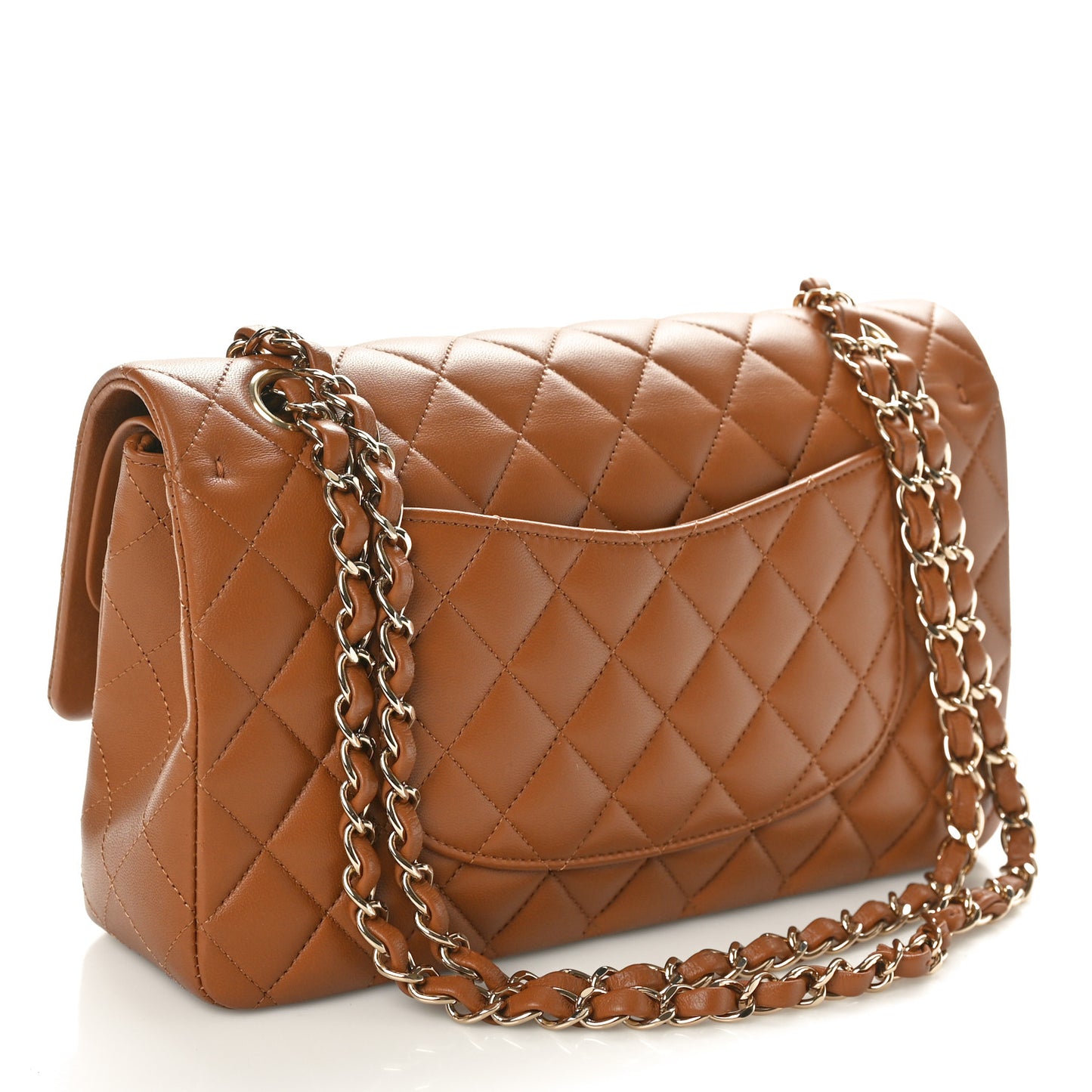 Lambskin Quilted Medium Double Flap Camel
