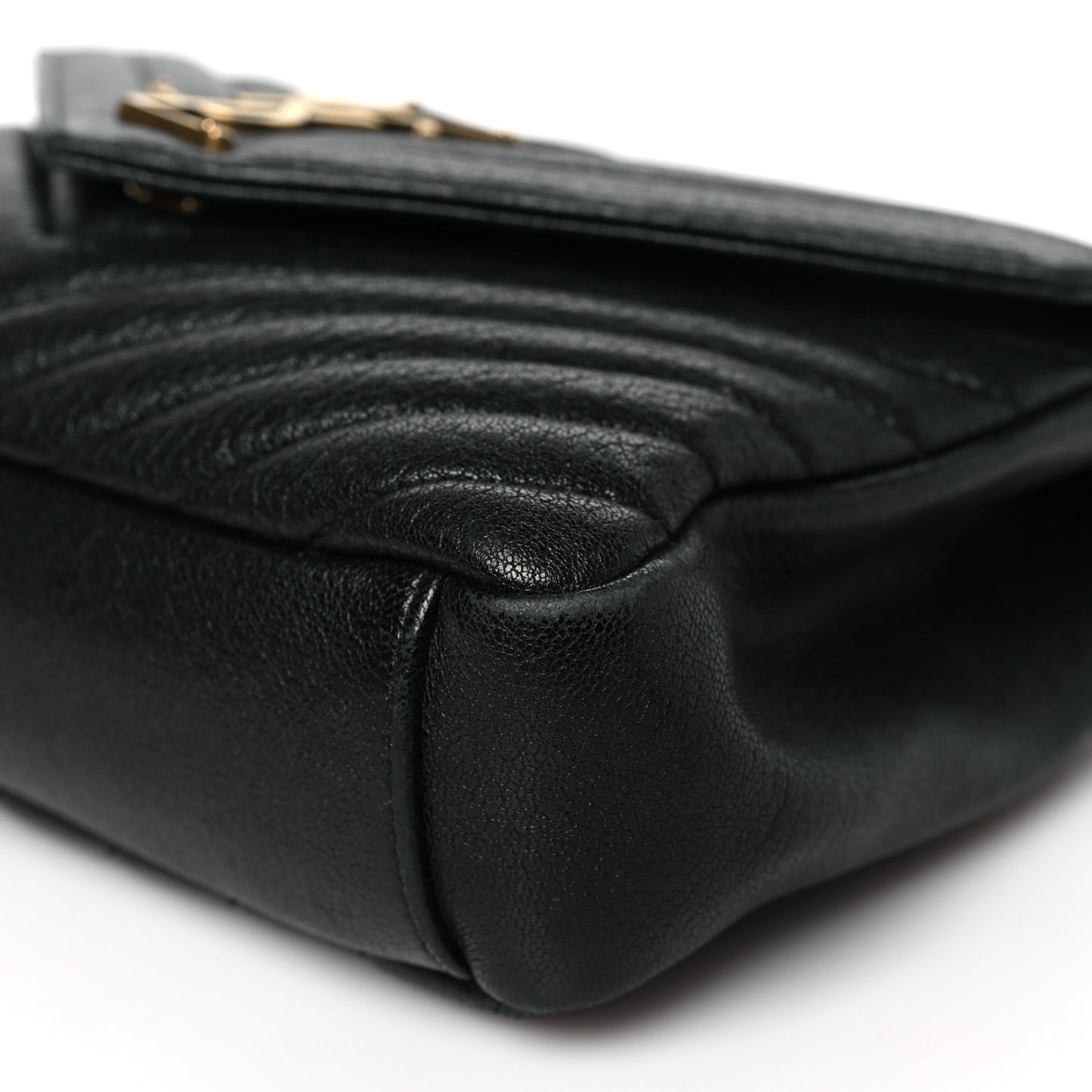 Sheepskin Matelasse Chevron Monogram Medium College Bag Black