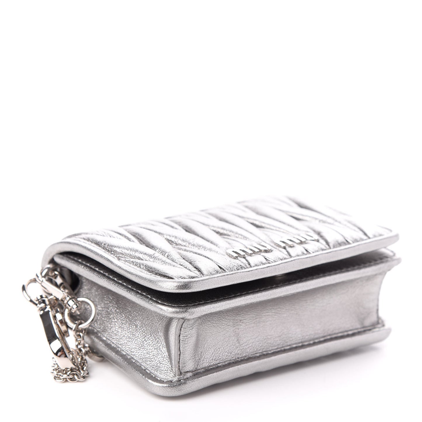 Nappa Matelasse Crystal Chain Card Holder Cromo