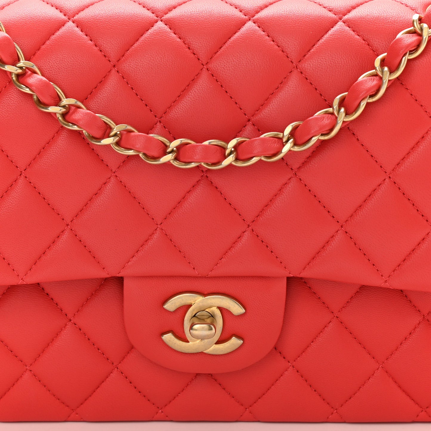 Lambskin Quilted Medium Double Flap Red