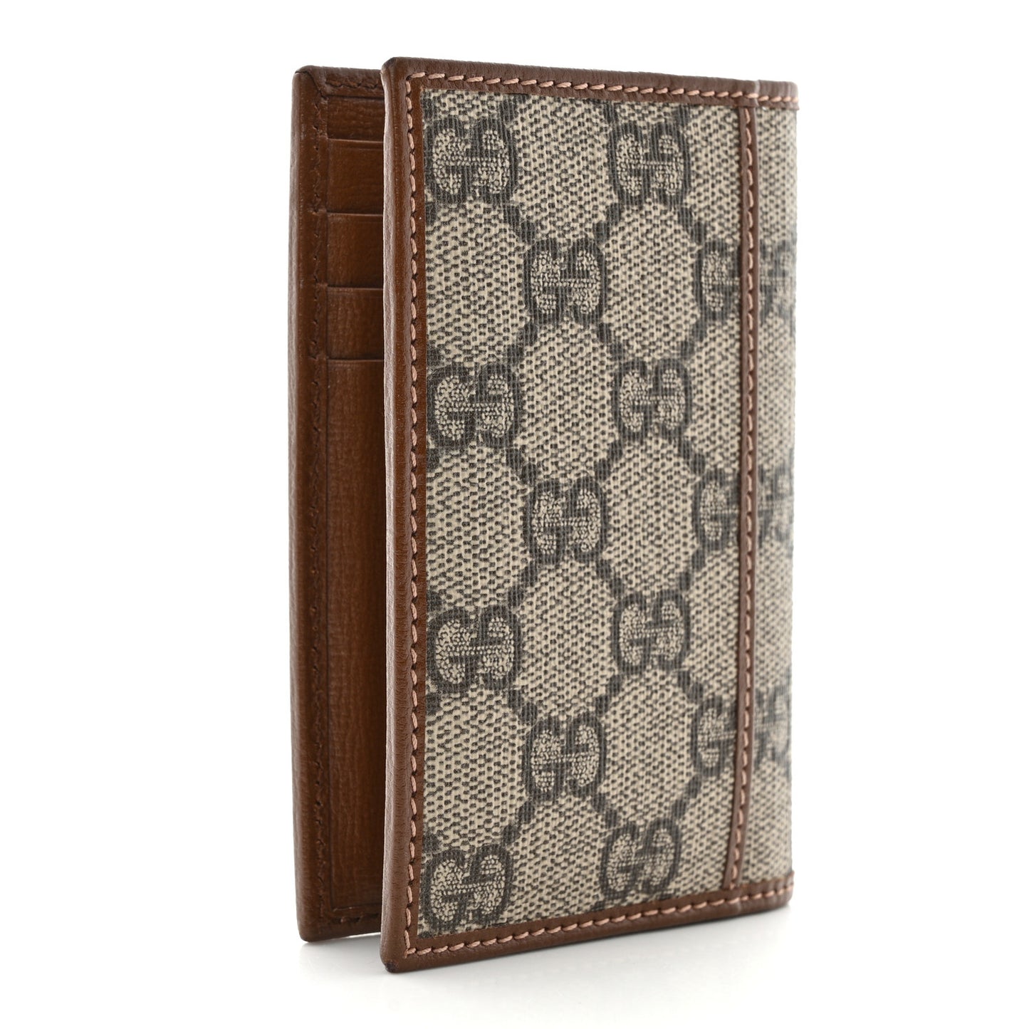 GG Supreme Monogram Azalea Calfskin Retro Interlocking G Card Case Beige Ebony Brown Sugar