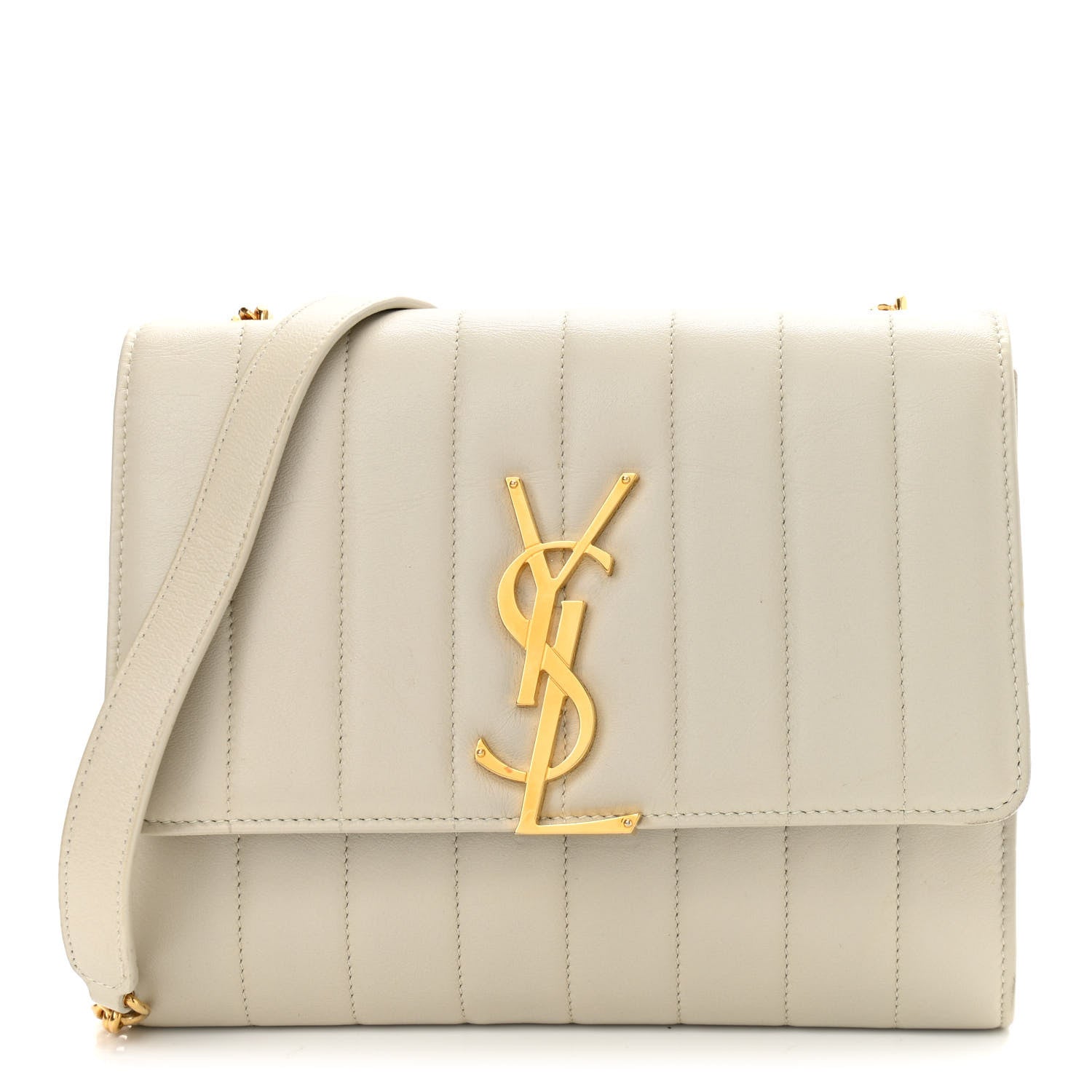 Saint Laurent Lambskin Matelasse Monogram Vicky Chain Wallet Off White 1 of 11