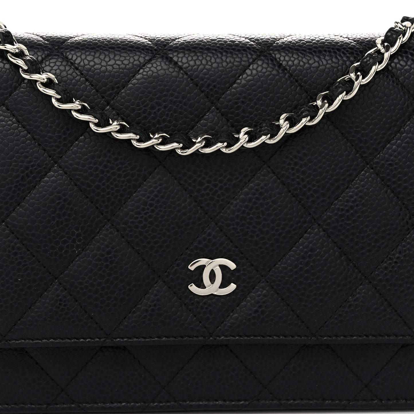 Caviar Quilted Wallet on Chain WOC Black