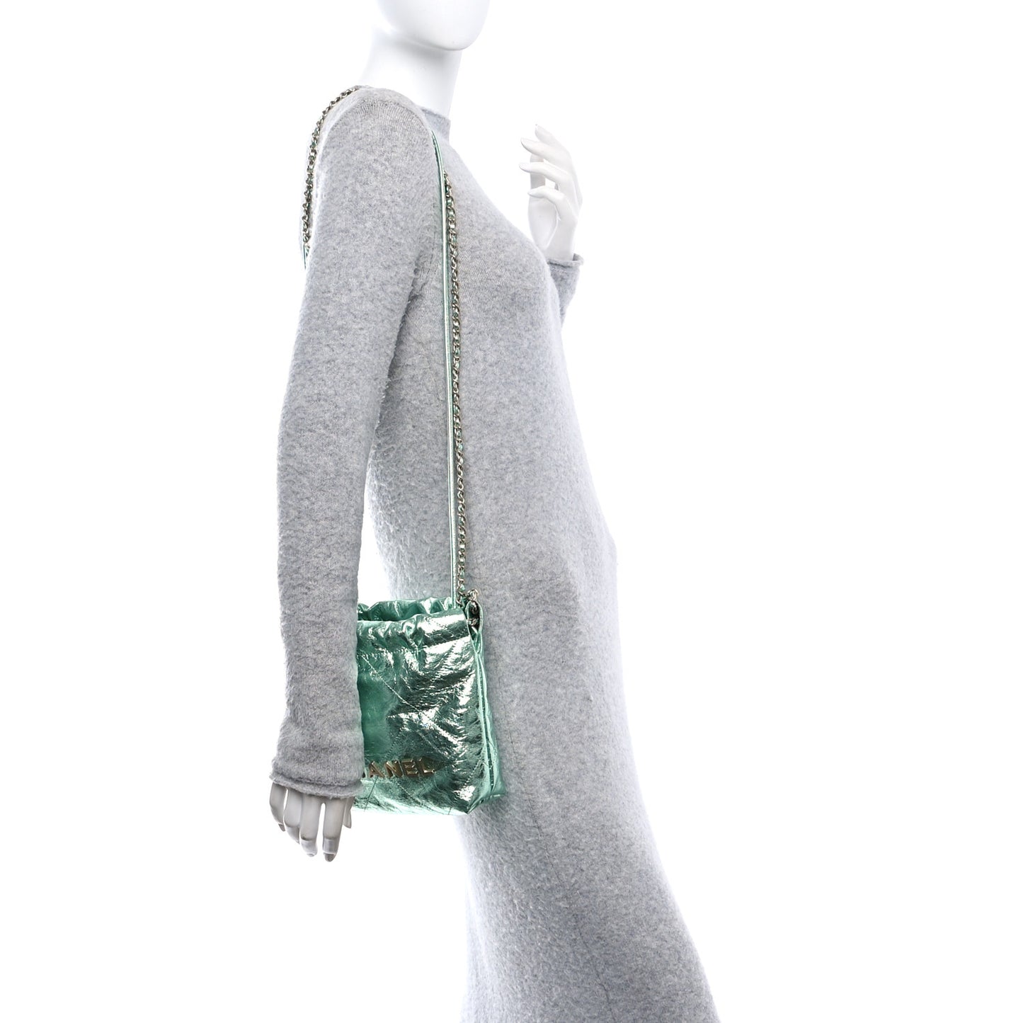 Metallic Calfskin Quilted Mini Chanel 22 Green