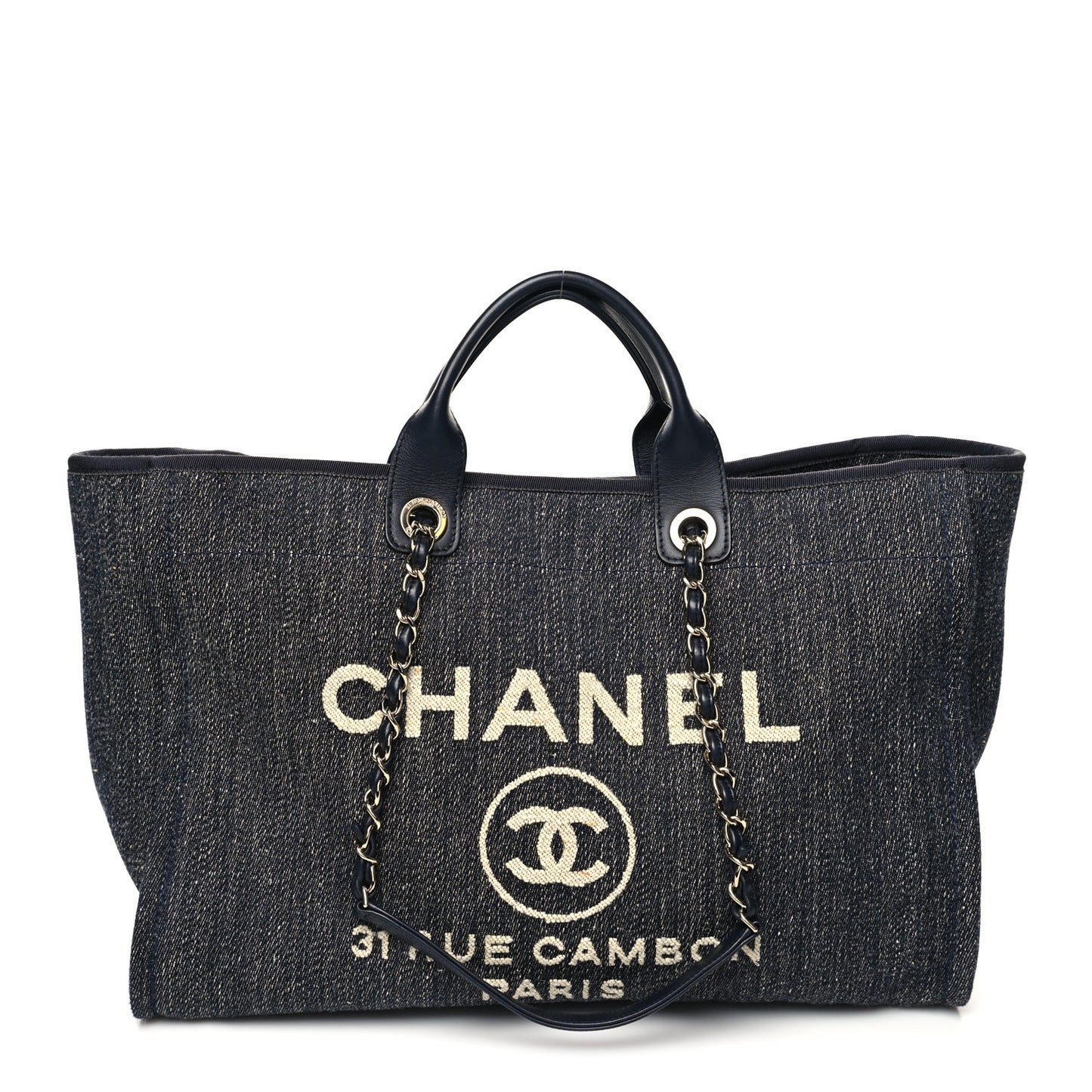 Denim Medium Deauville Tote Dark Blue White