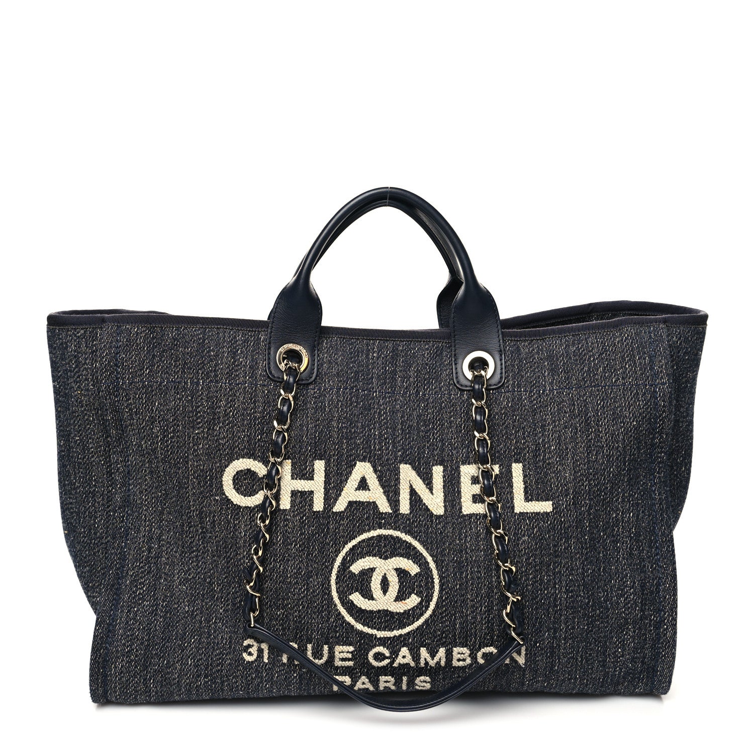 Chanel Denim Medium Deauville Tote Dark Blue White 3 of 15