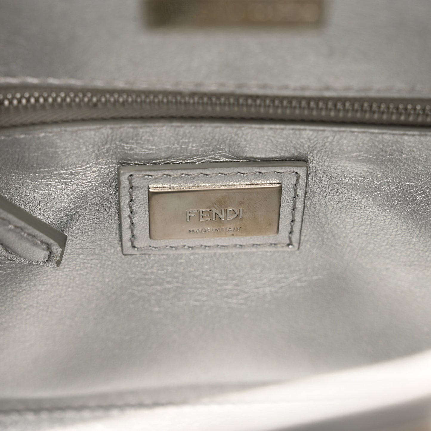 Vitello Catalan Mirror Sequin FF 1974 Embroidered Mini Peekaboo Iconic Satchel Argento