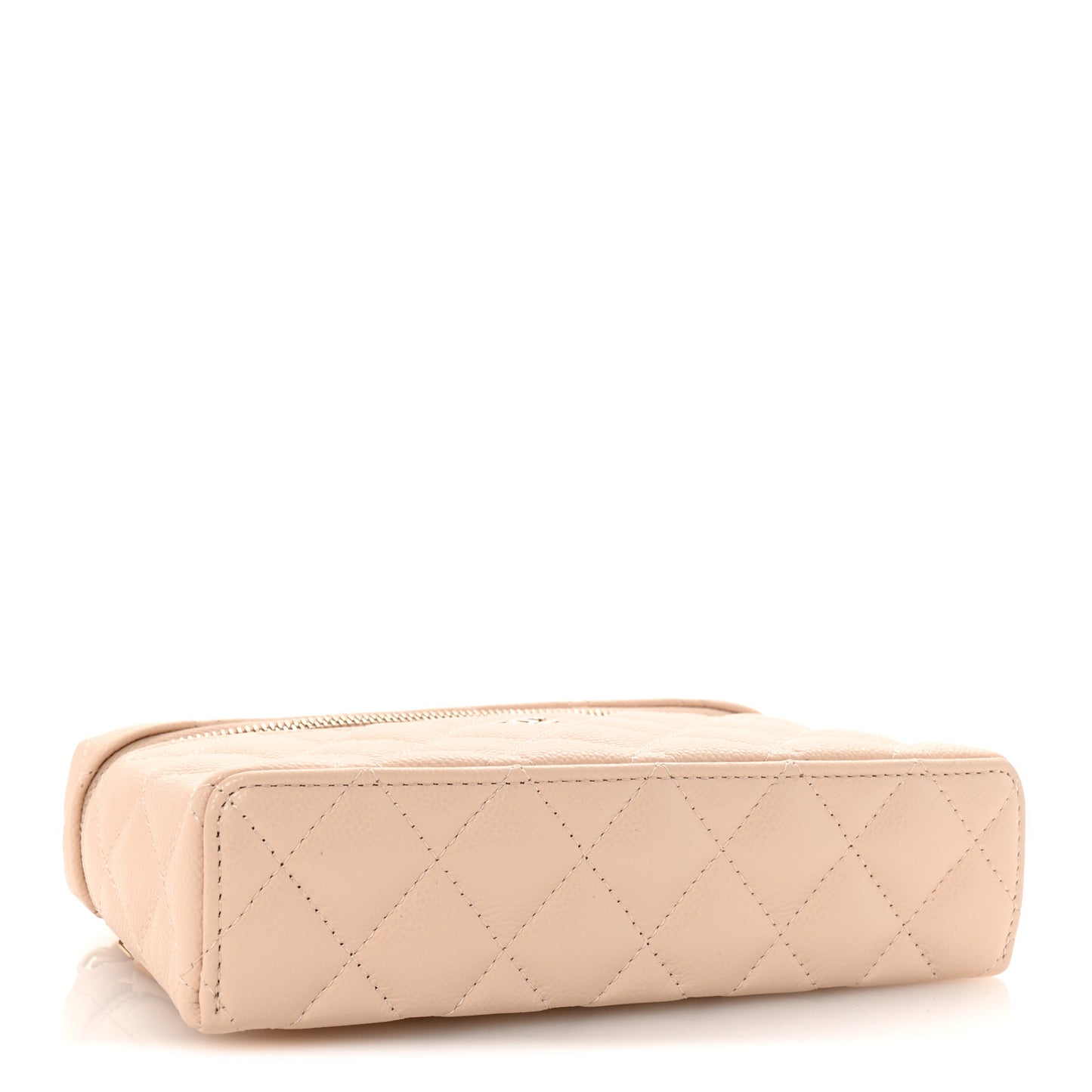 Caviar Quilted Top Handle Slim Vanity With Chain Beige