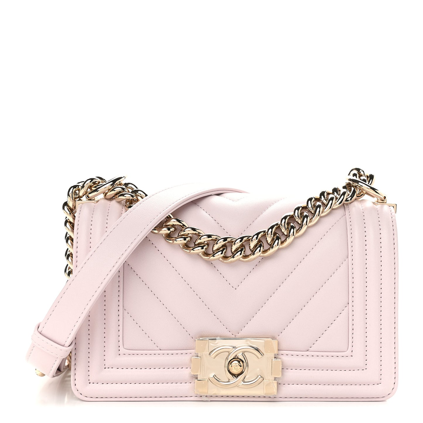 Calfskin Chevron Quilted Small Boy Flap Lilac