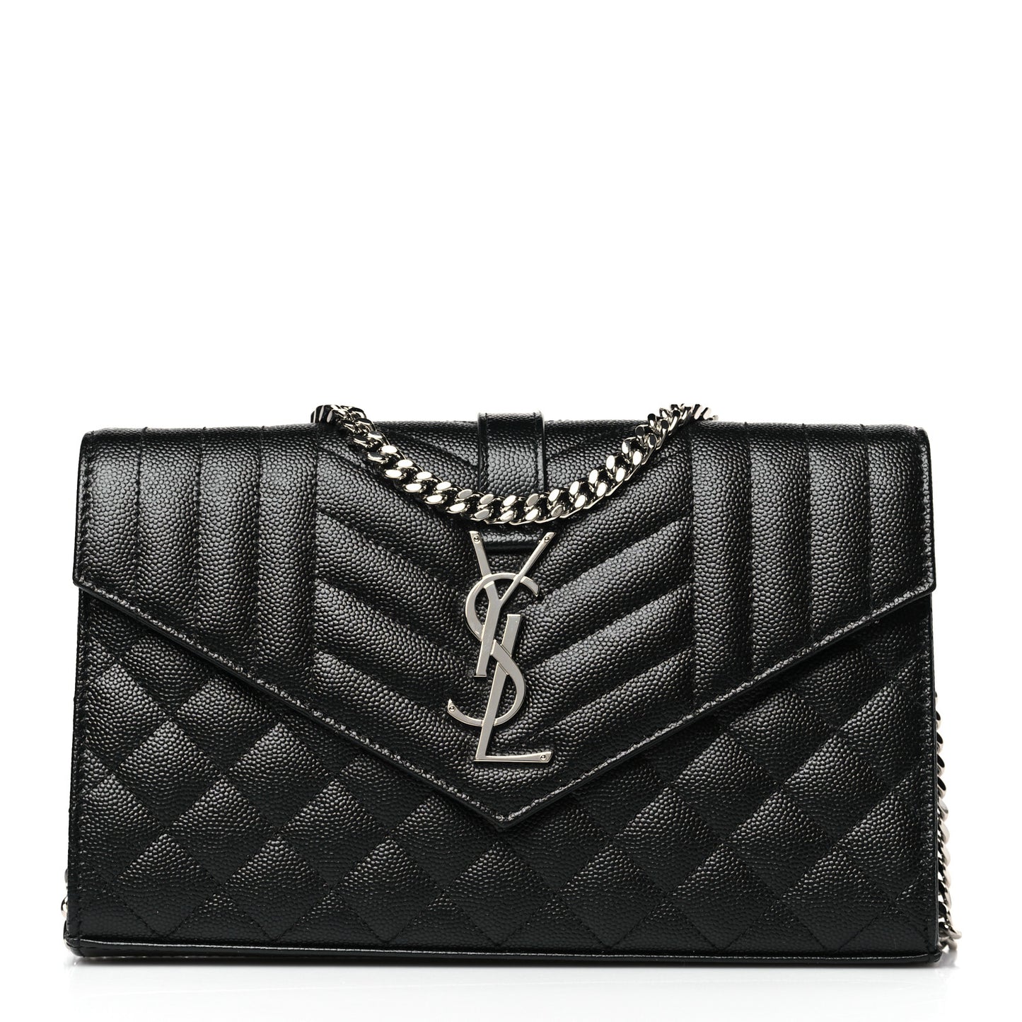 Grain De Poudre Mixed Matelasse Triquilt Monogram Chain Wallet Black