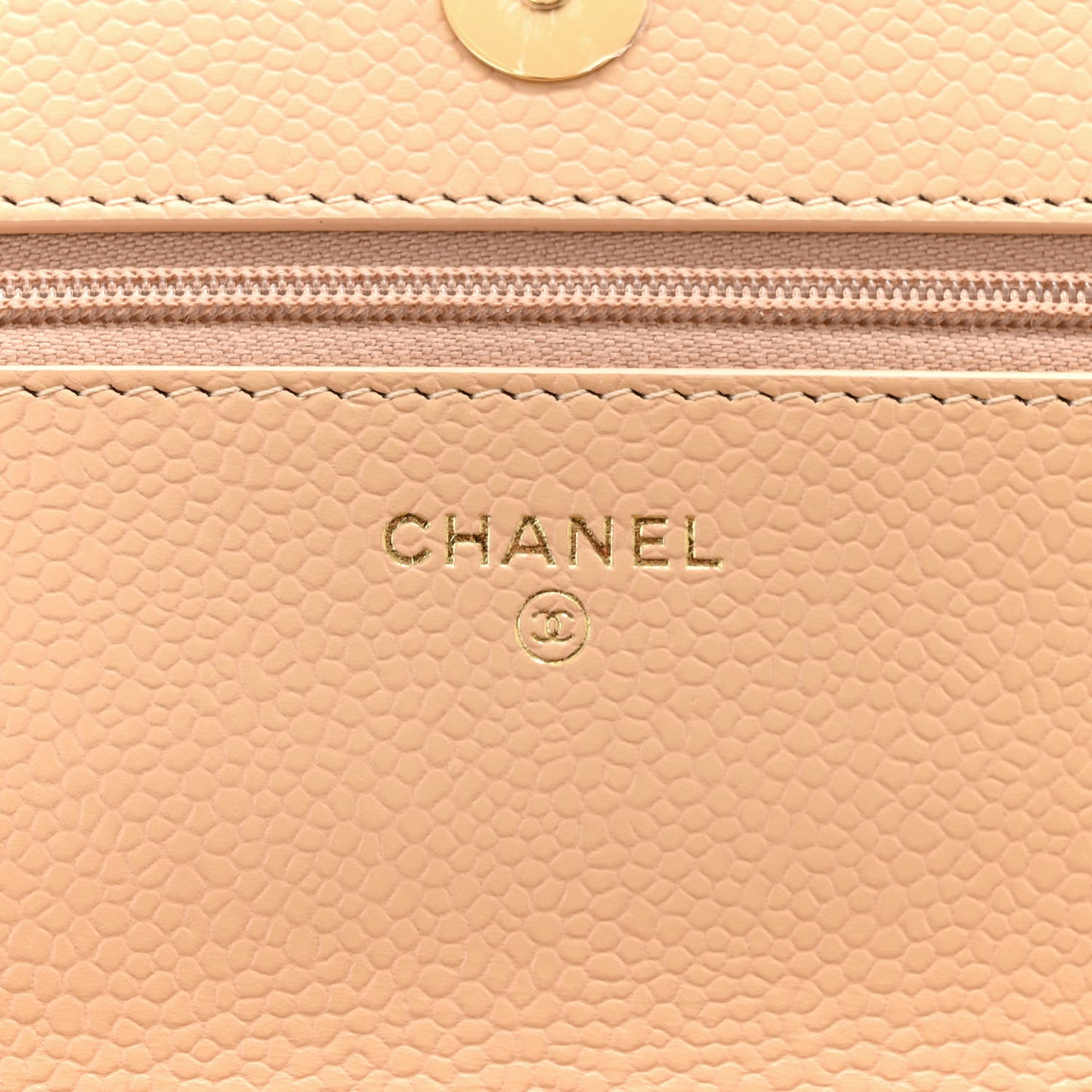 Caviar Quilted Wallet on Chain WOC Beige