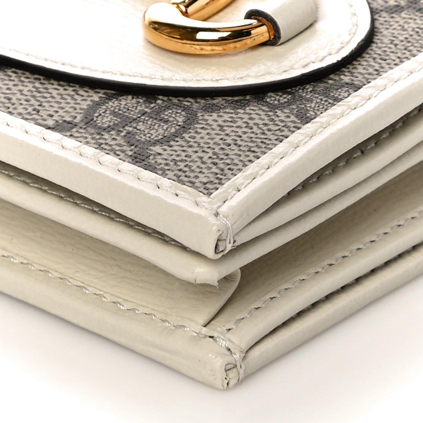 GG Supreme Monogram Azalea Calfskin Horsebit 1955 Card Case Wallet Beige Ebony Mystic White