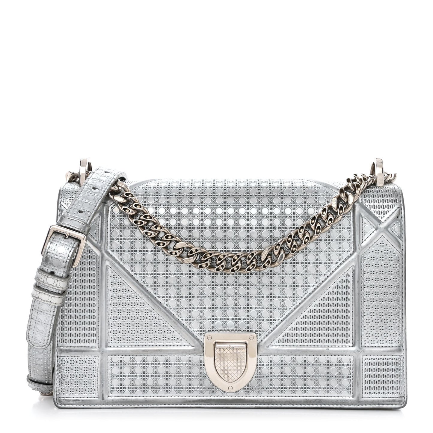 Metallic Patent Micro-Cannage Medium Diorama Flap Bag Silver