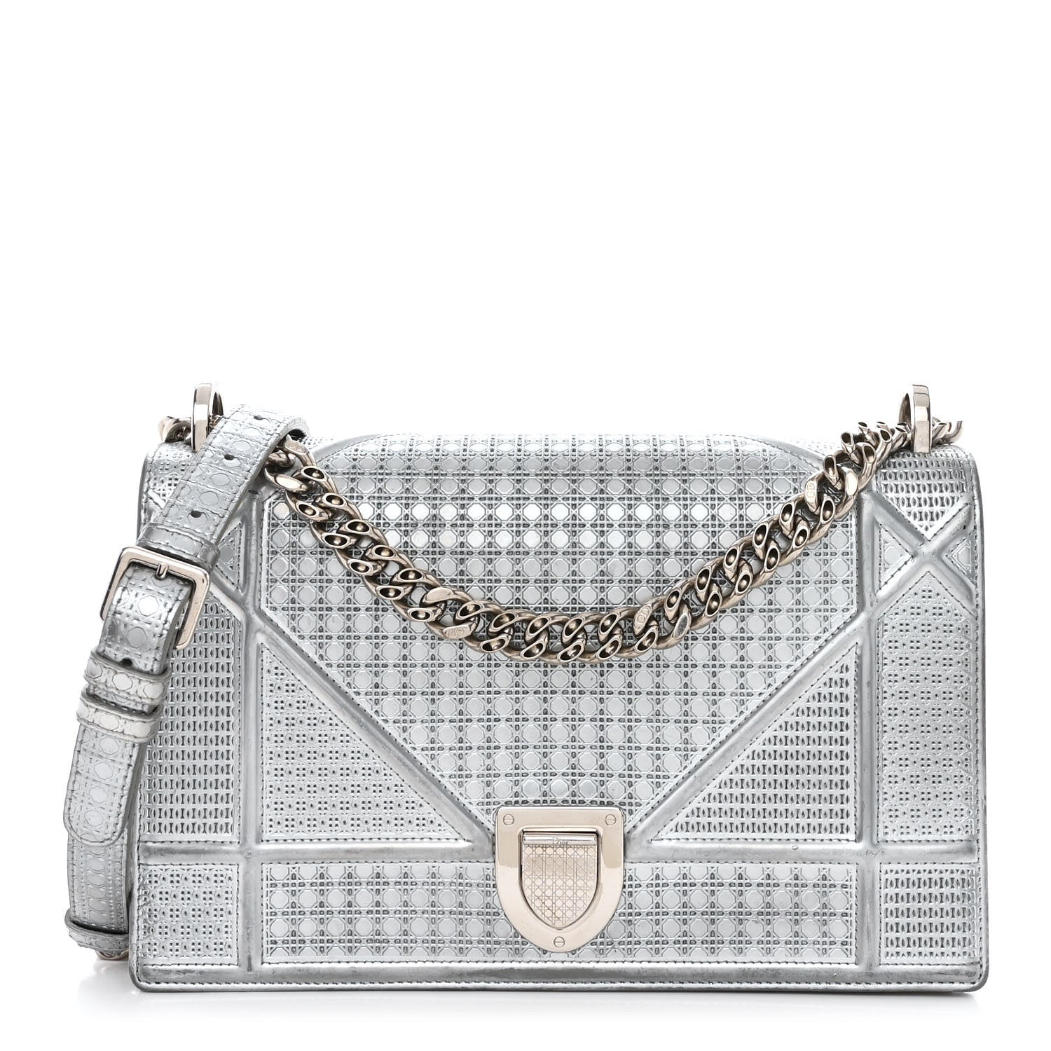 Christian Dior Metallic Patent Micro-Cannage Medium Diorama Flap Bag Silver 1 of 15