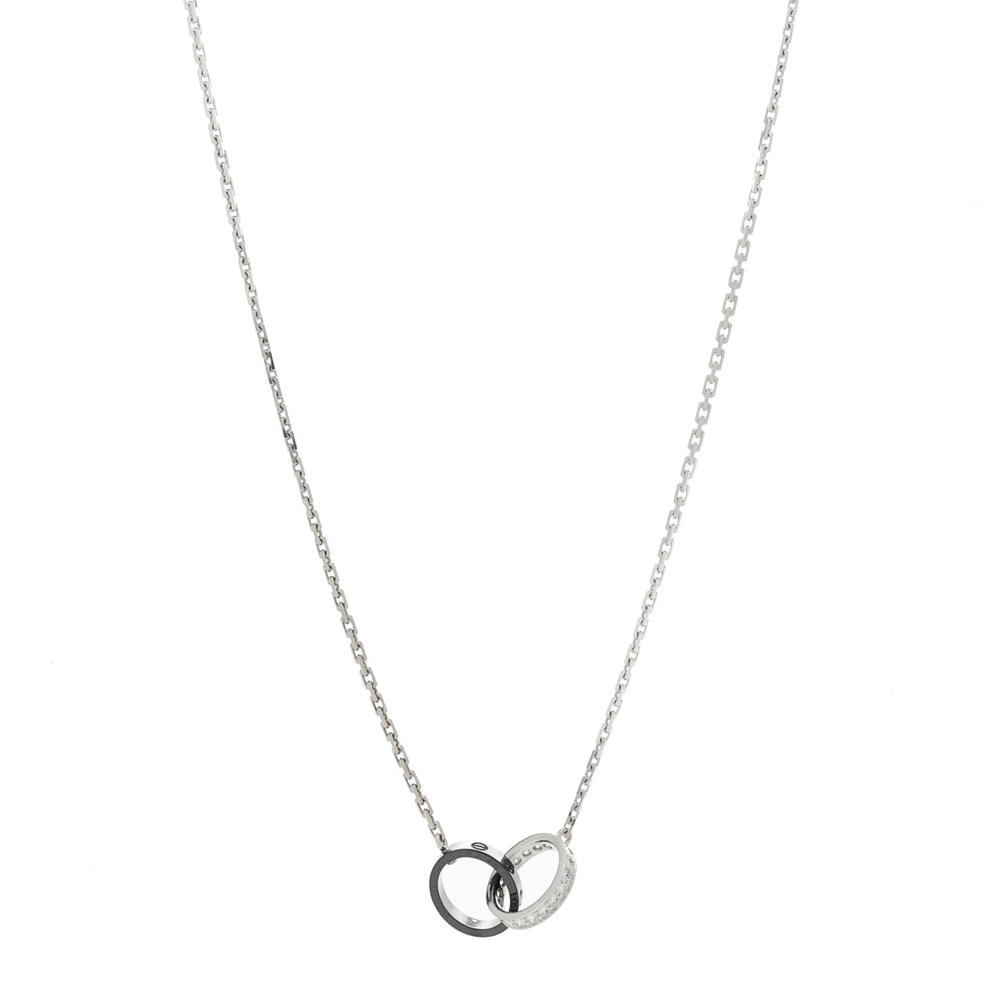 18K White Gold Black Ceramic Diamond Interlocking LOVE Necklace