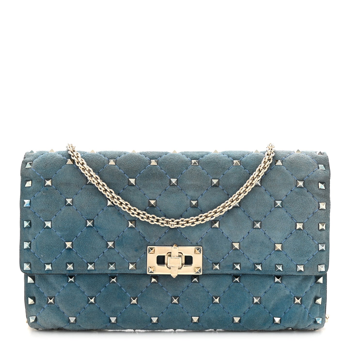 Suede Rockstud Spike Wallet on Chain Bright Blue