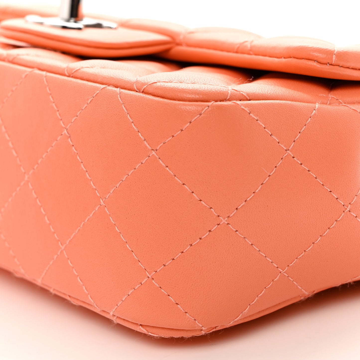 Lambskin Quilted Mini Rectangular Flap Light Orange