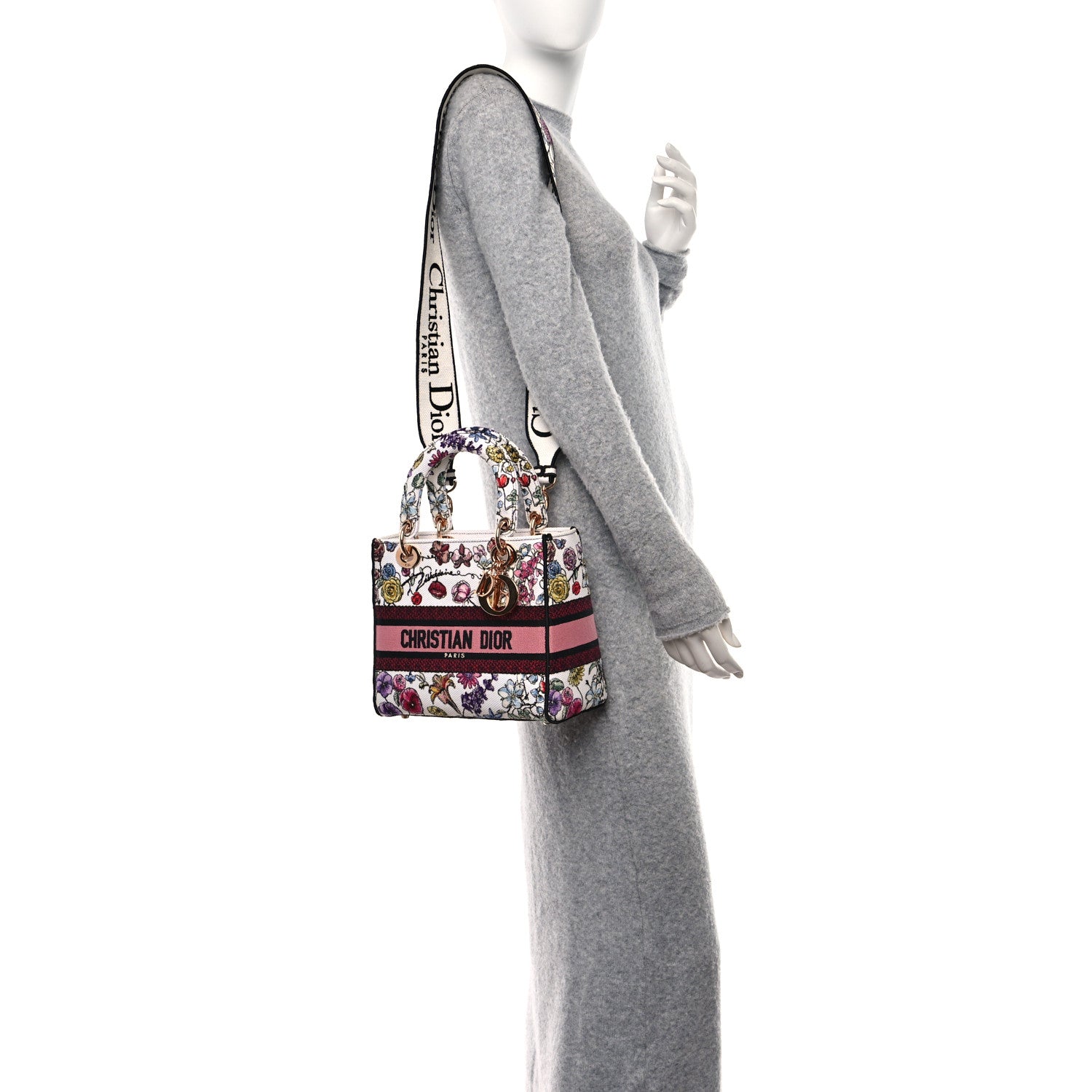Christian Dior CHRISTIAN DIOR Canvas Florilegio Embroidered Medium Lady D-Lite White Multicolor 2 of 11