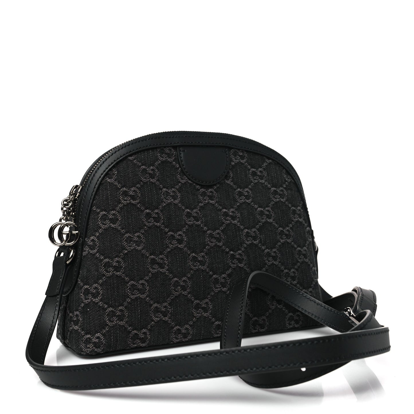 Denim Cuoio Harness GG Monogram Small Ophidia Dome Shoulder Bag Black Medium Grey