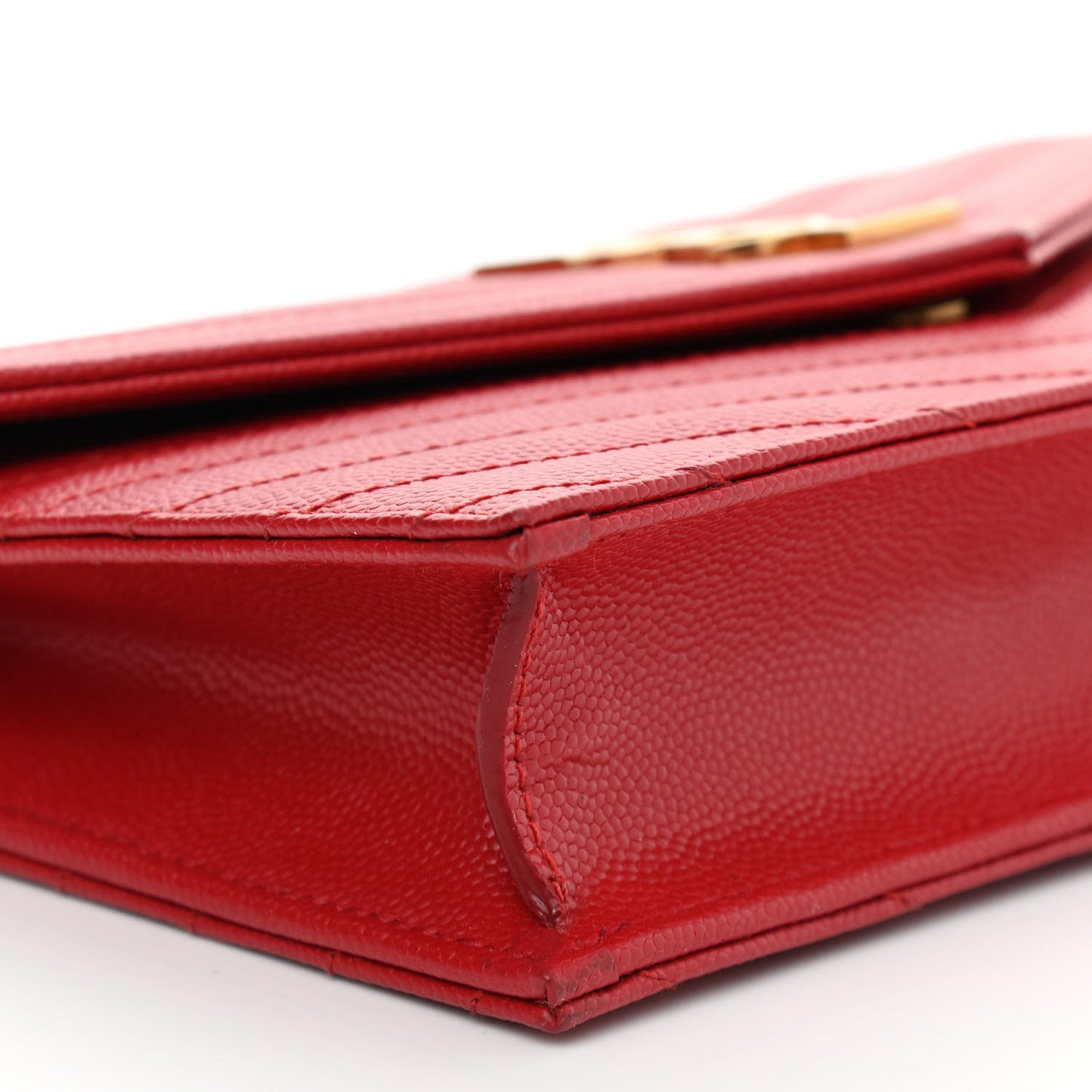 Grain De Poudre Matelasse Chevron Monogram Envelope Chain Wallet New Red