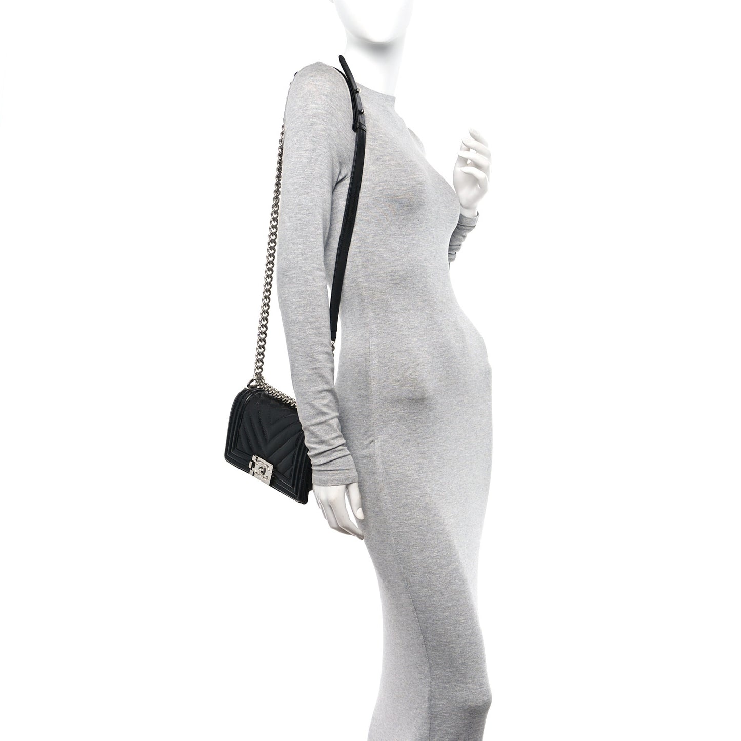 Caviar Chevron Quilted Small Boy Flap Black