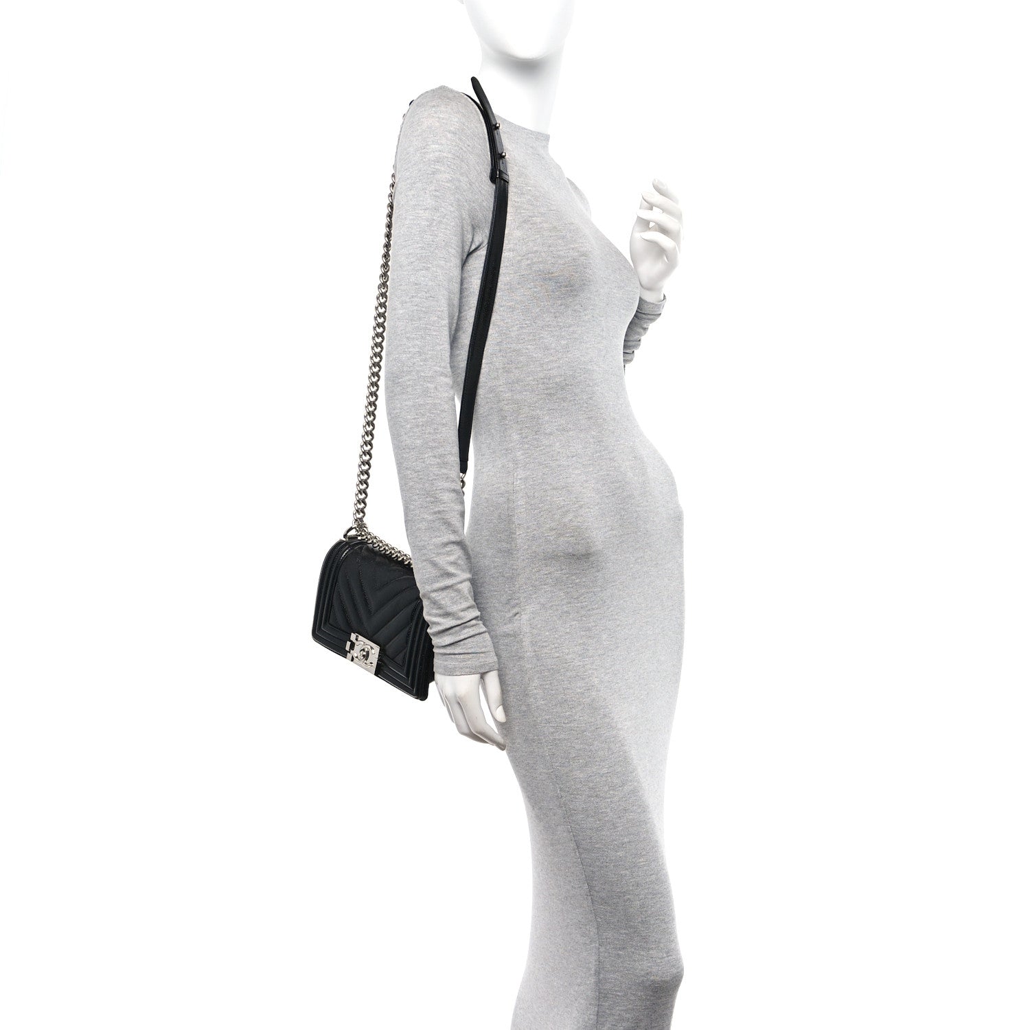 Chanel Caviar Chevron Quilted Small Boy Flap Black 2 of 10