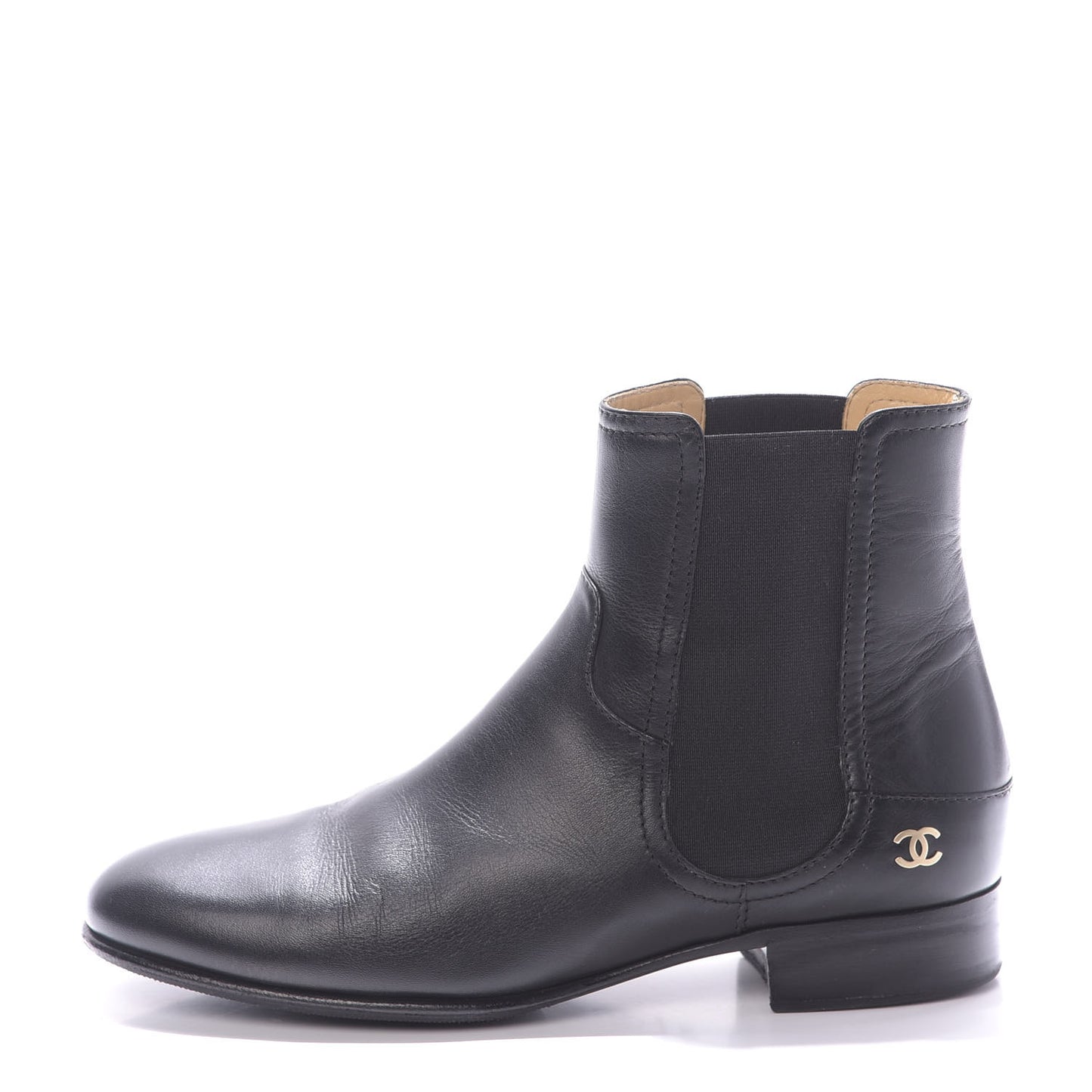 Calfskin Elastic Short Boots 39.5 Black