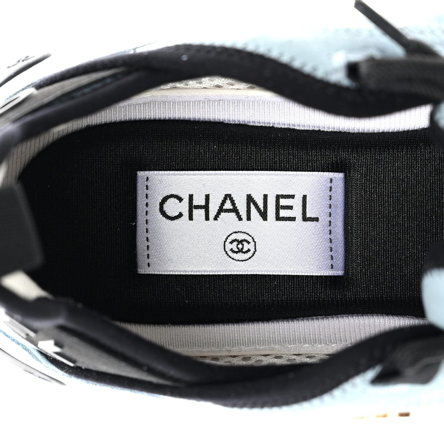Suede Calfskin Nylon Grosgrain CC Sneakers 38.5 Light Blue