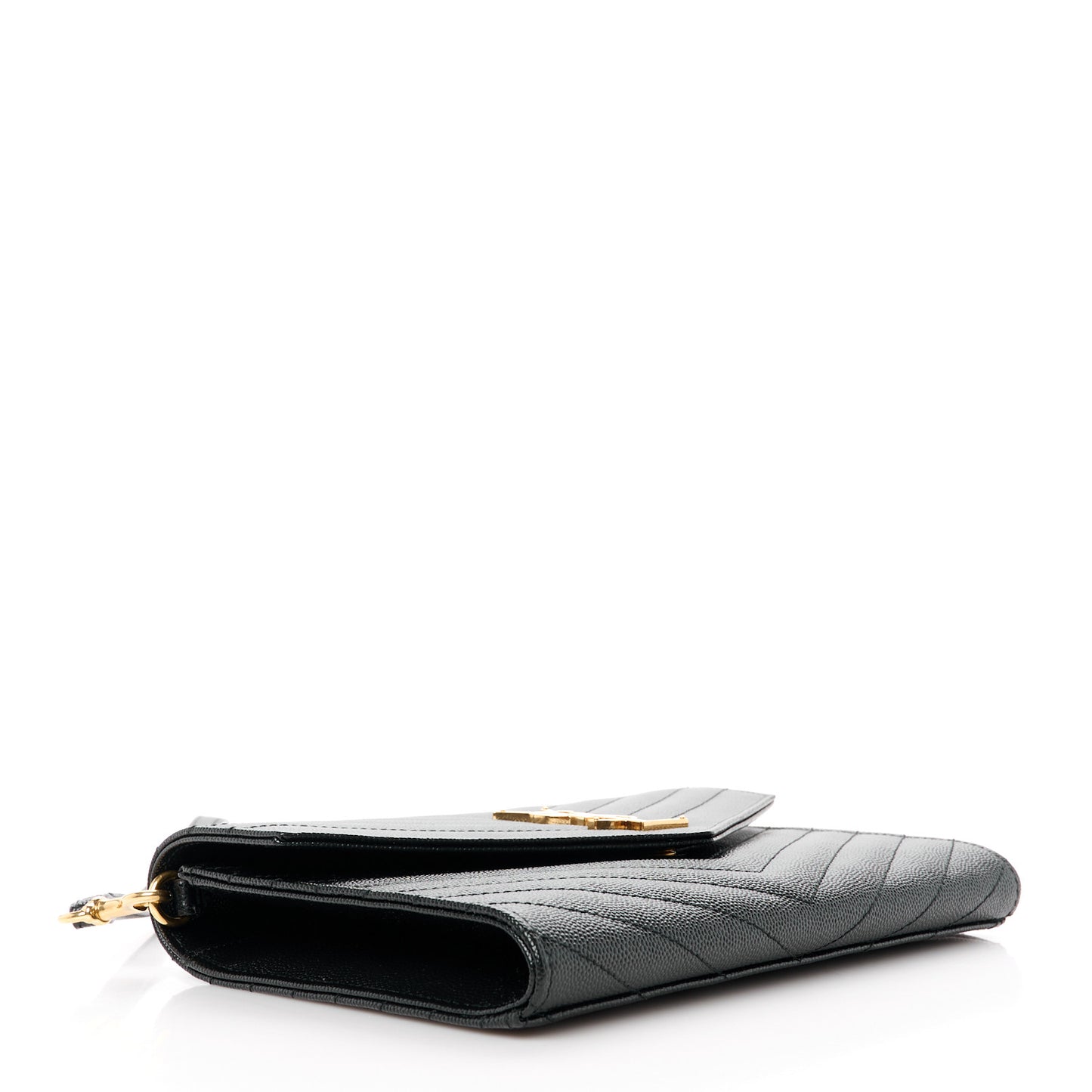 Grain De Poudre Matelasse Chevron Monogram Envelope Clutch Black