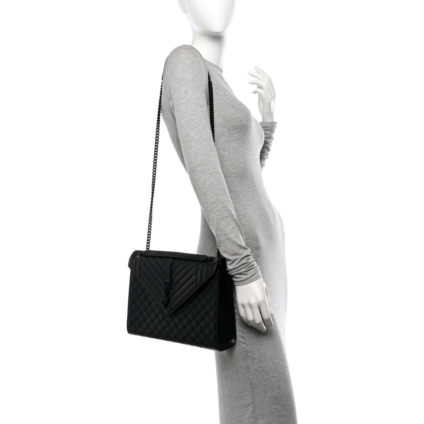 Grain De Poudre Textured Mixed Matelasse Triquilt Medium Monogram Monochrome Satchel Black