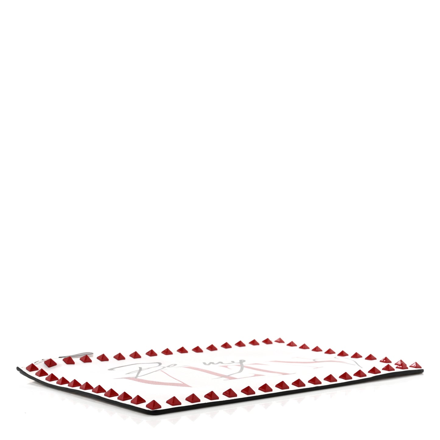 Rockstud Calfskin Be My VLTN Large Flat Zip Pouch White