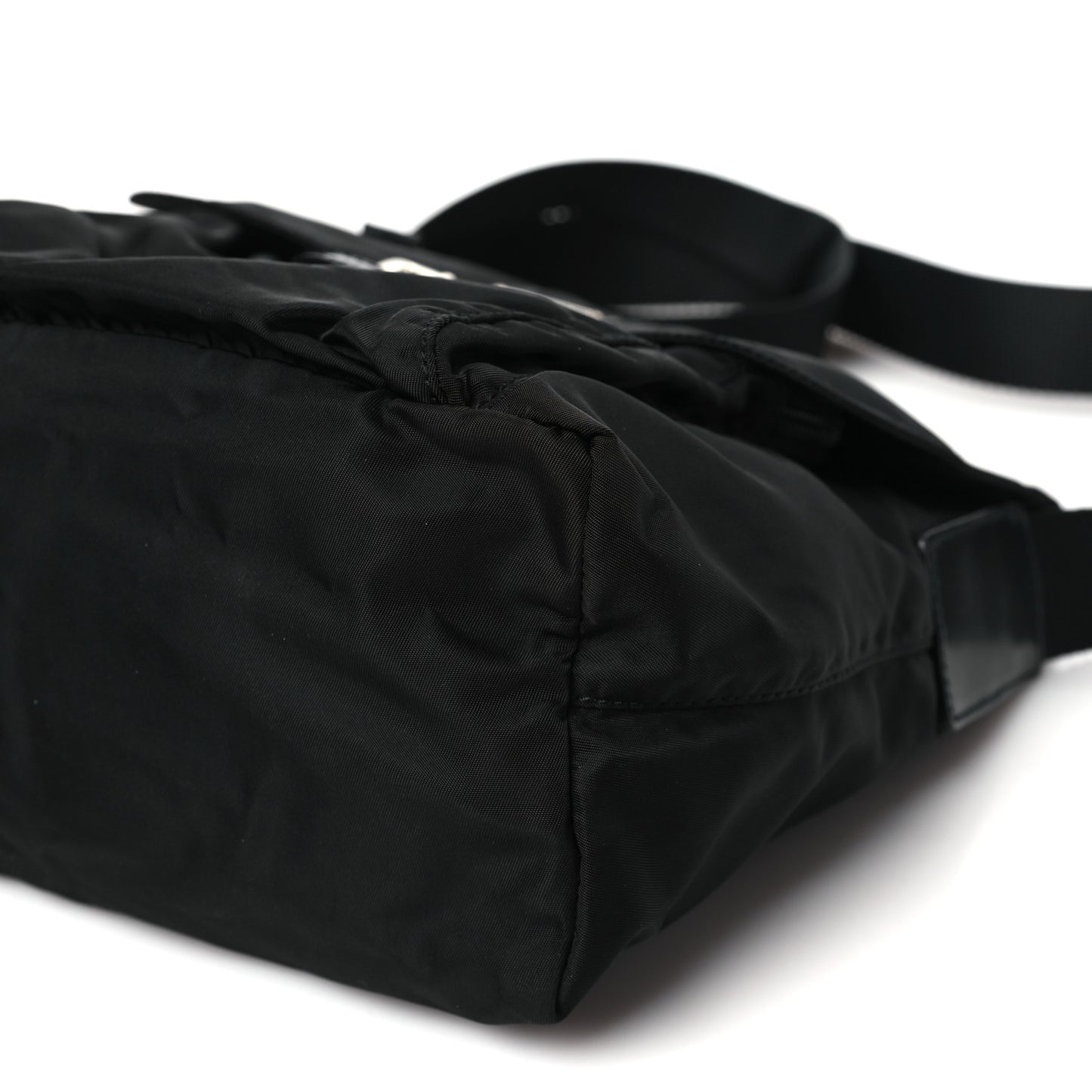 Nylon Vela Saffiano Single Buckle Messenger Shoulder Bag Black