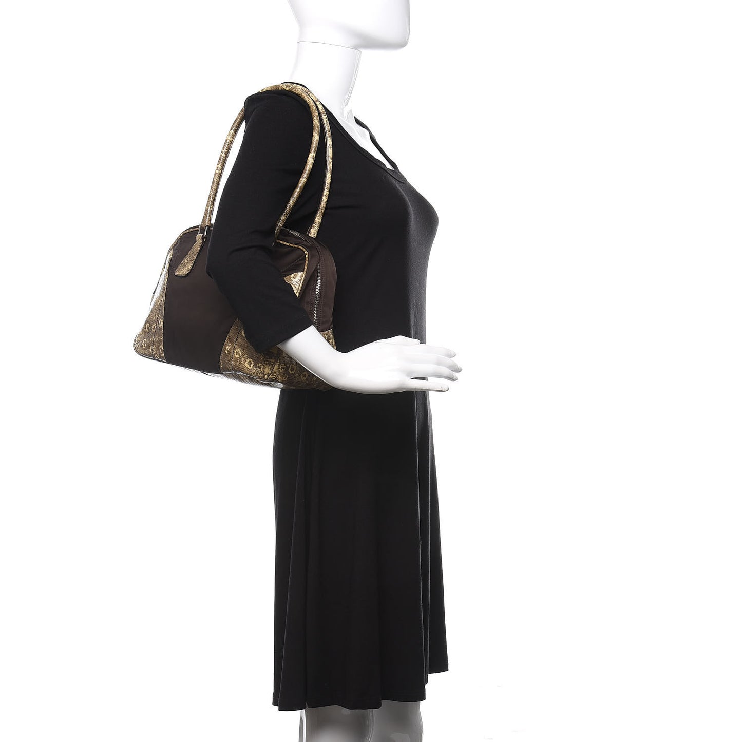 Tessuto Nylon Calfskin Lizard Embossed Tote Ebano