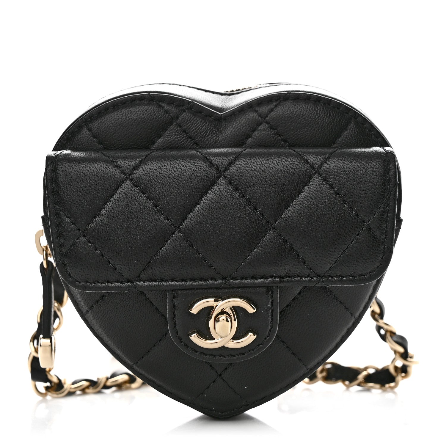 Chanel Lambskin Quilted CC In Love Heart Waist Belt Bag With Chain Black 1 of 11