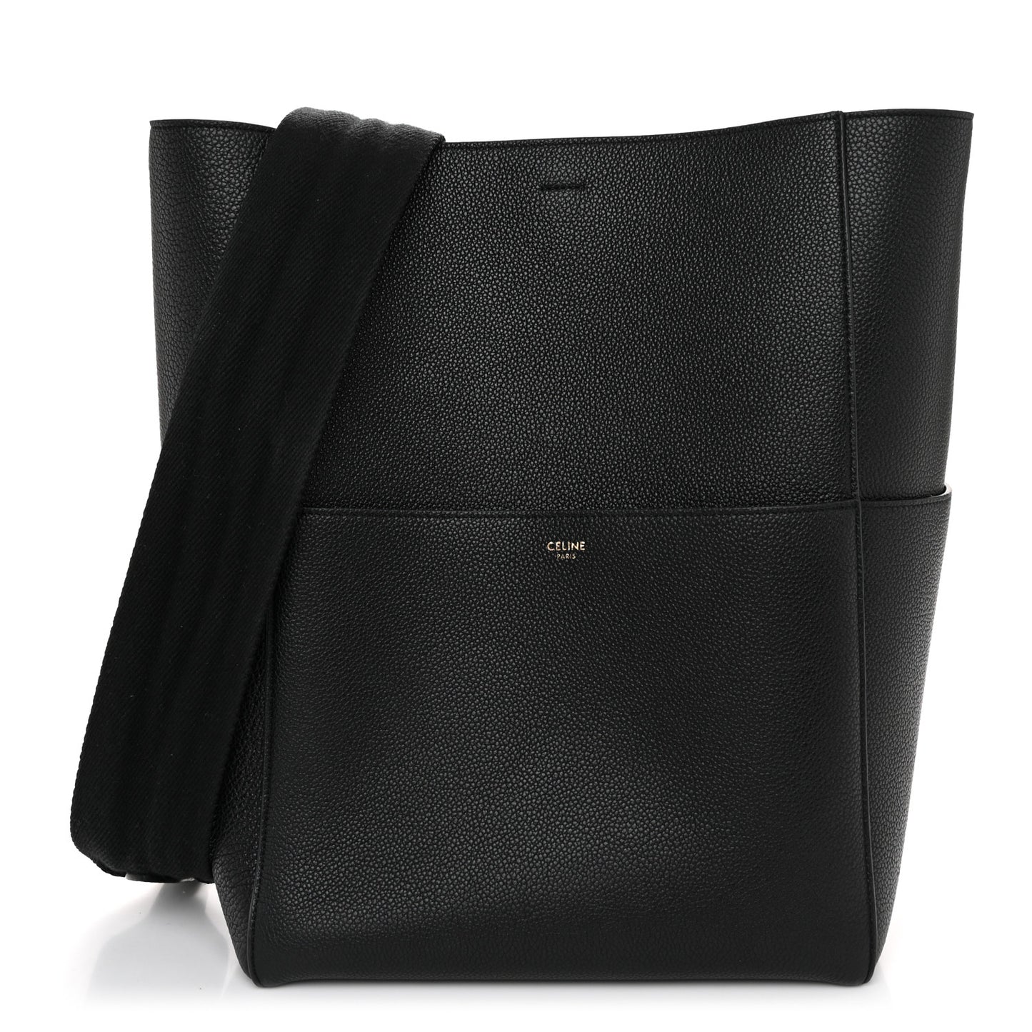 Soft Grained Calfskin Sangle Bucket Bag Black