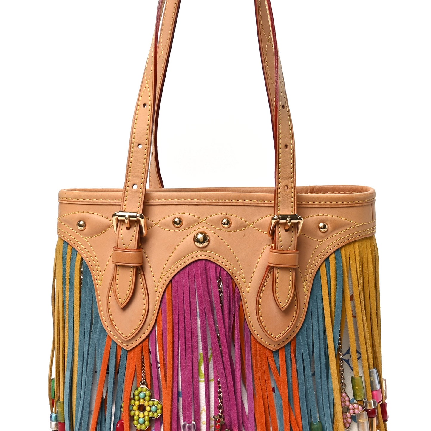 Monogram Multicolor Fringe Bucket White